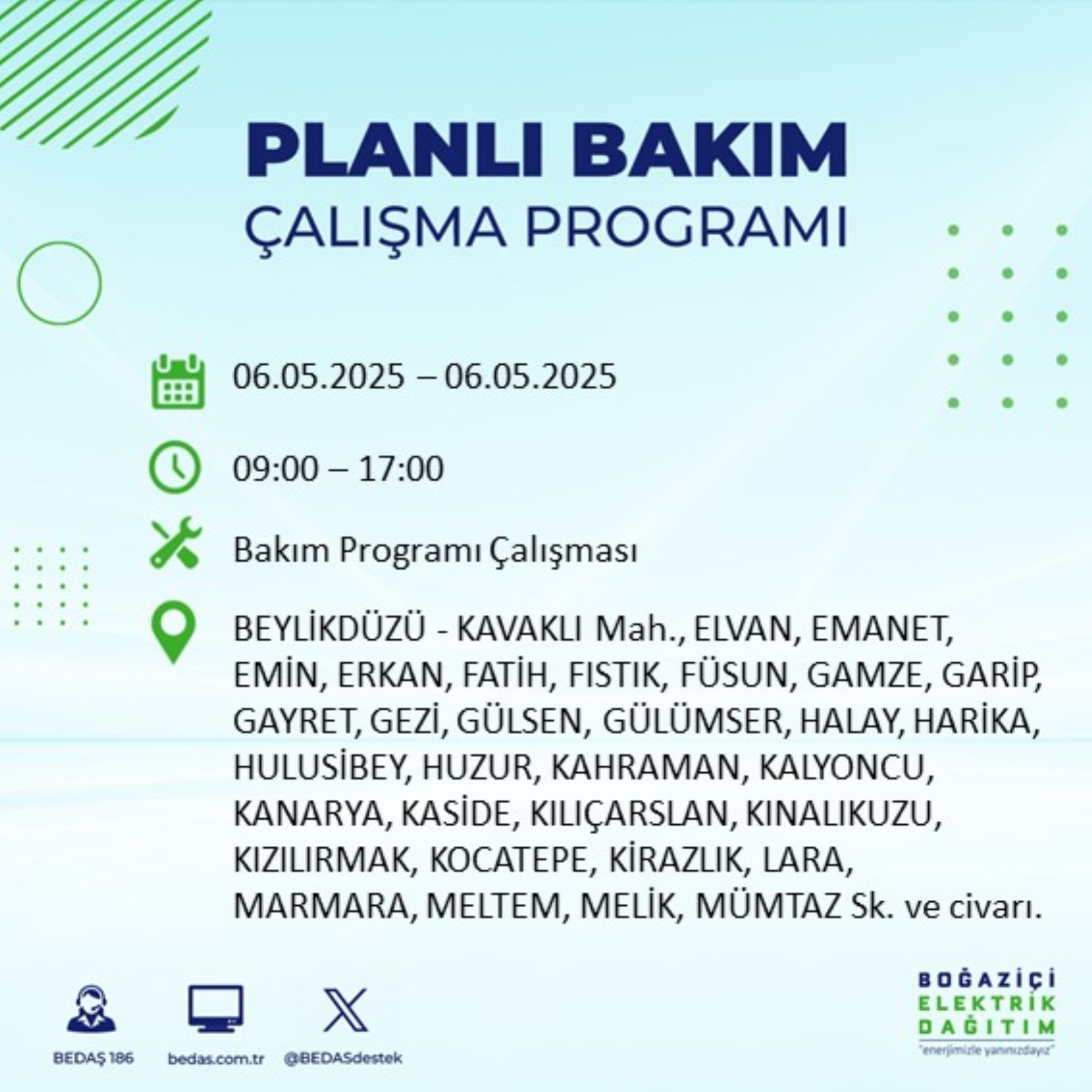 BEDAŞ paylaştı: İstanbul'da 6 Mayıs Salı günü elektrik kesintisi yaşanacak ilçeler