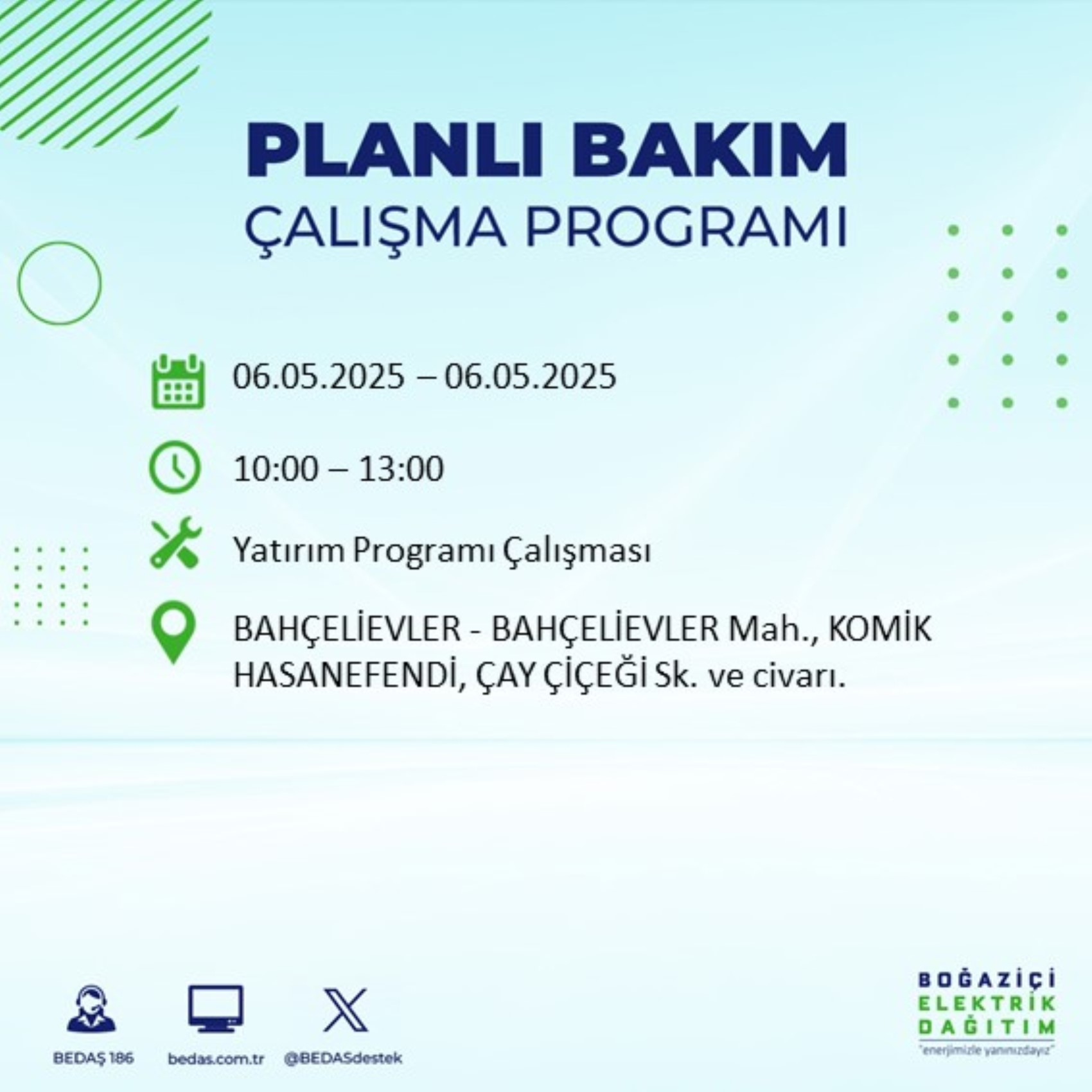 BEDAŞ paylaştı: İstanbul'da 6 Mayıs Salı günü elektrik kesintisi yaşanacak ilçeler