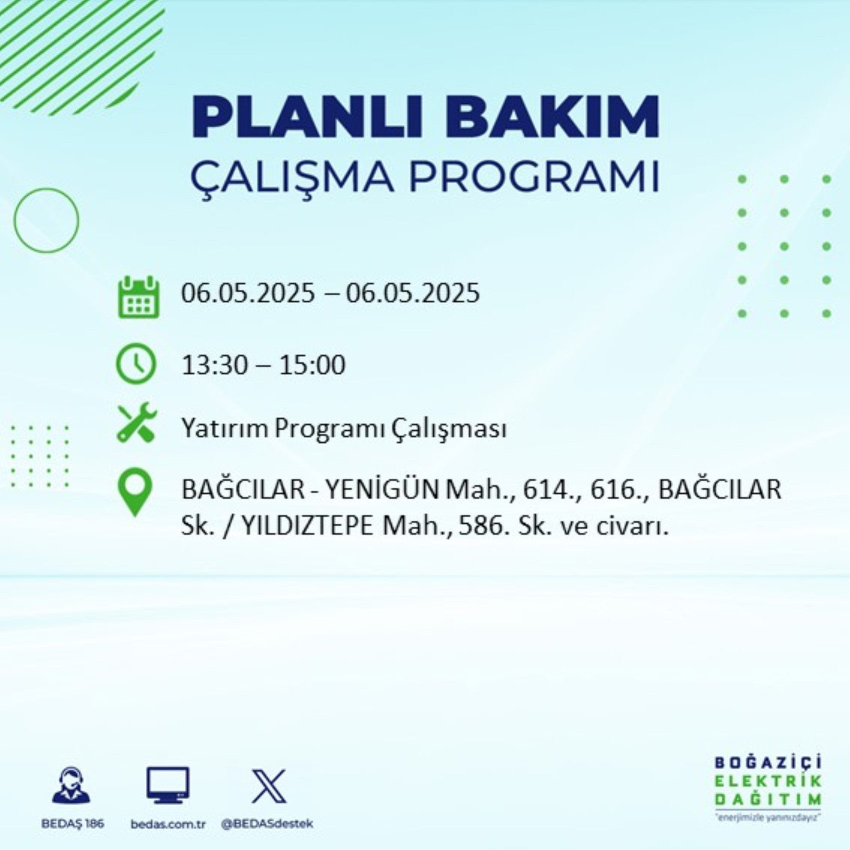 BEDAŞ paylaştı: İstanbul'da 6 Mayıs Salı günü elektrik kesintisi yaşanacak ilçeler