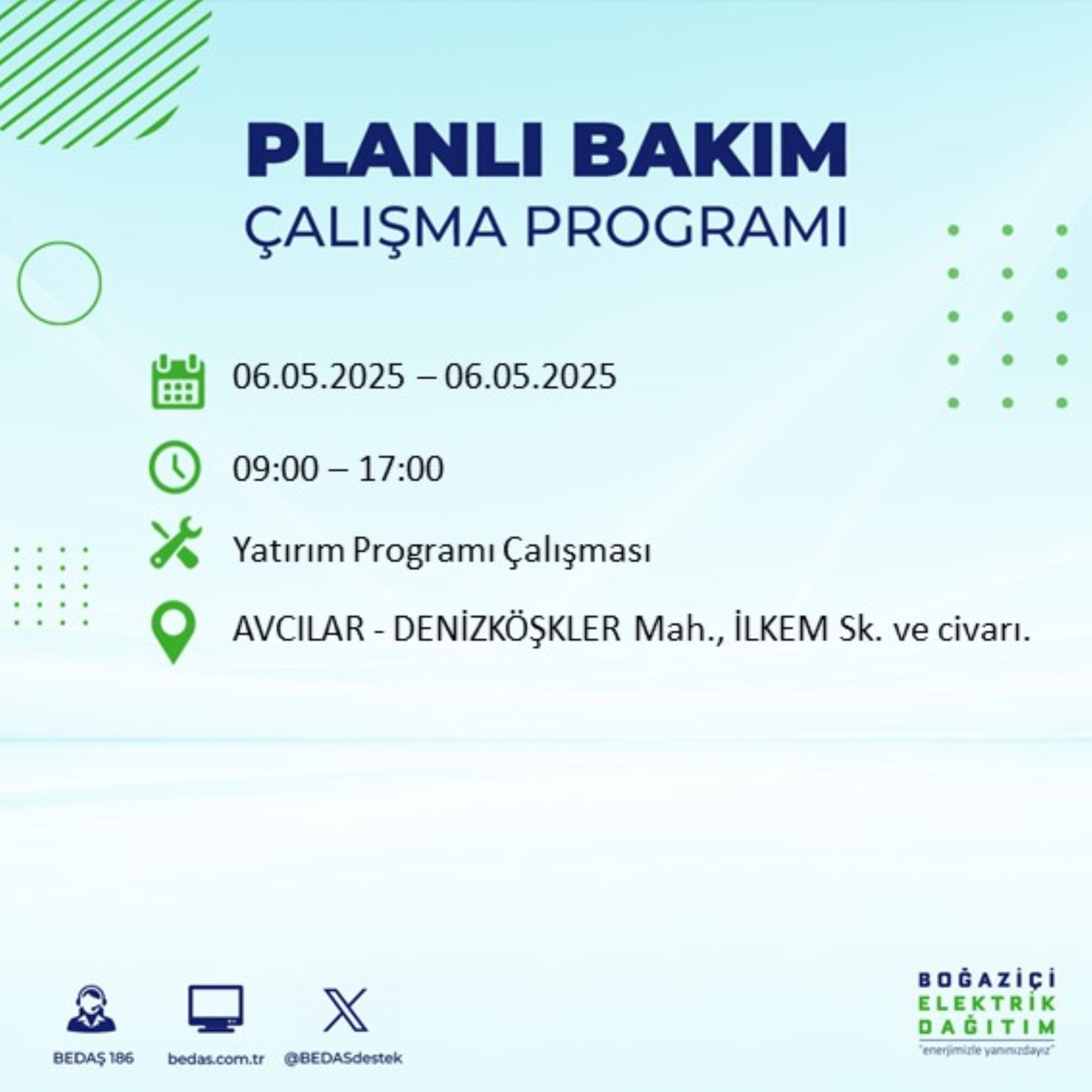 BEDAŞ paylaştı: İstanbul'da 6 Mayıs Salı günü elektrik kesintisi yaşanacak ilçeler