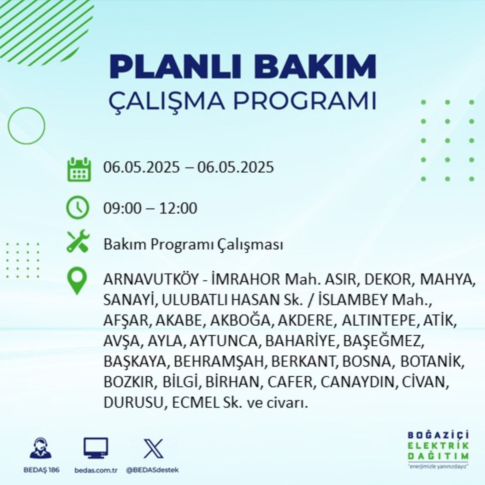 BEDAŞ paylaştı: İstanbul'da 6 Mayıs Salı günü elektrik kesintisi yaşanacak ilçeler