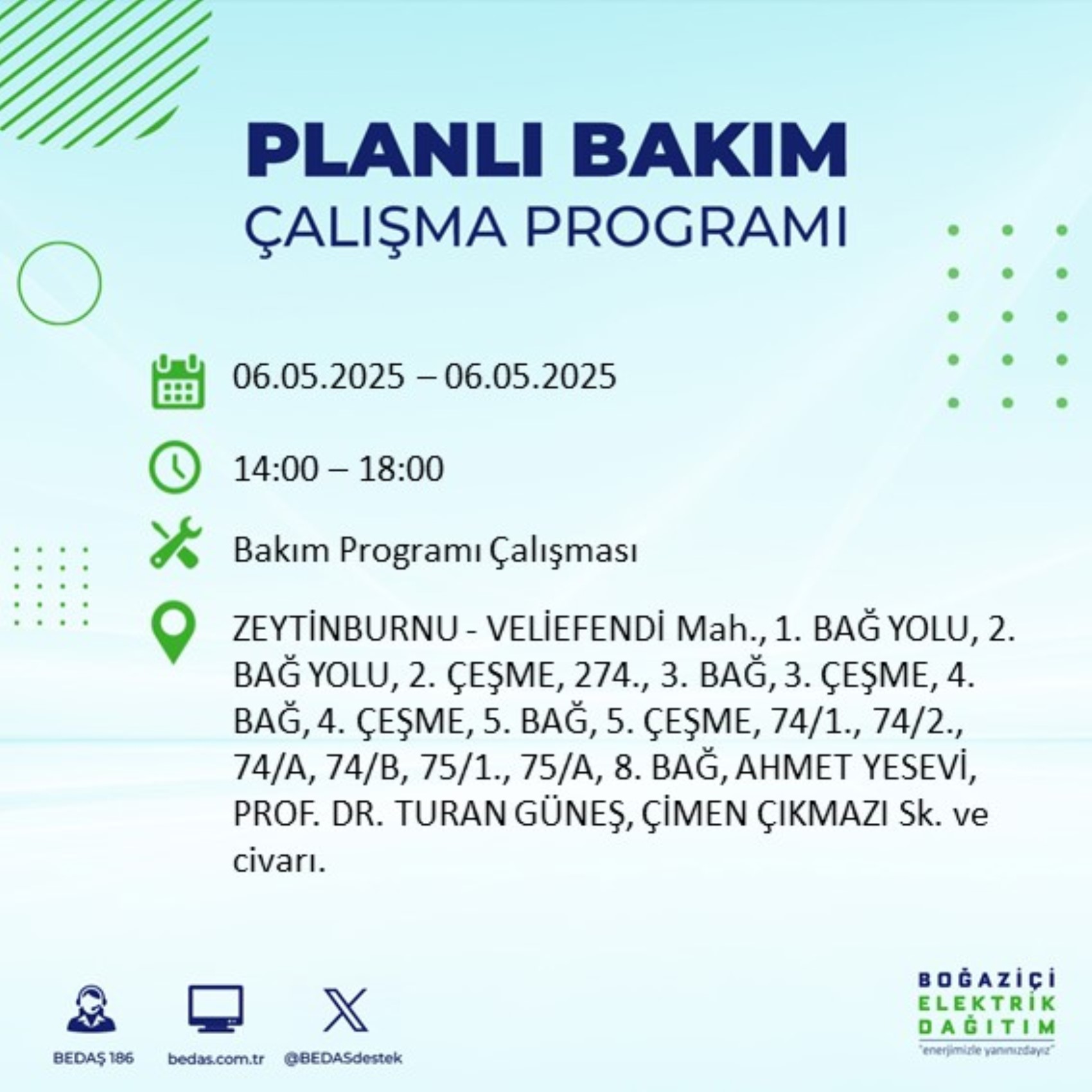 BEDAŞ paylaştı: İstanbul'da 6 Mayıs Salı günü elektrik kesintisi yaşanacak ilçeler