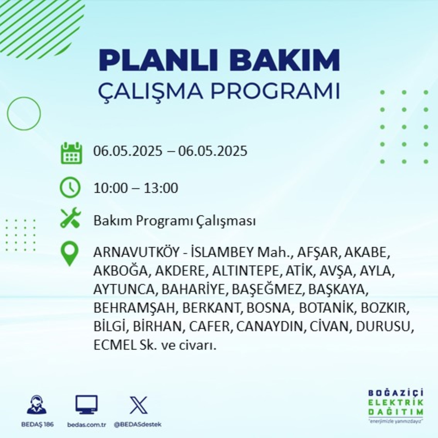 BEDAŞ paylaştı: İstanbul'da 6 Mayıs Salı günü elektrik kesintisi yaşanacak ilçeler