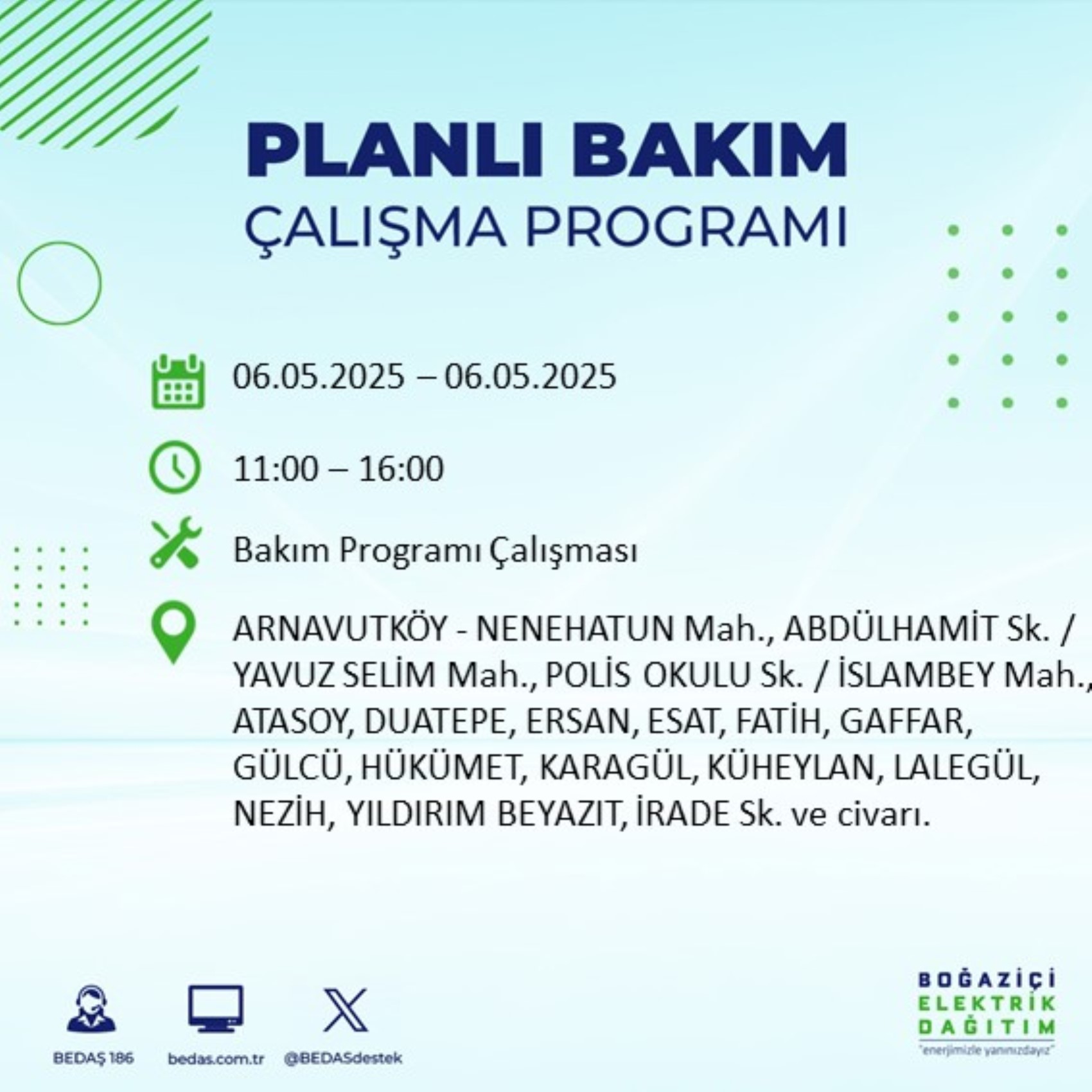 BEDAŞ paylaştı: İstanbul'da 6 Mayıs Salı günü elektrik kesintisi yaşanacak ilçeler