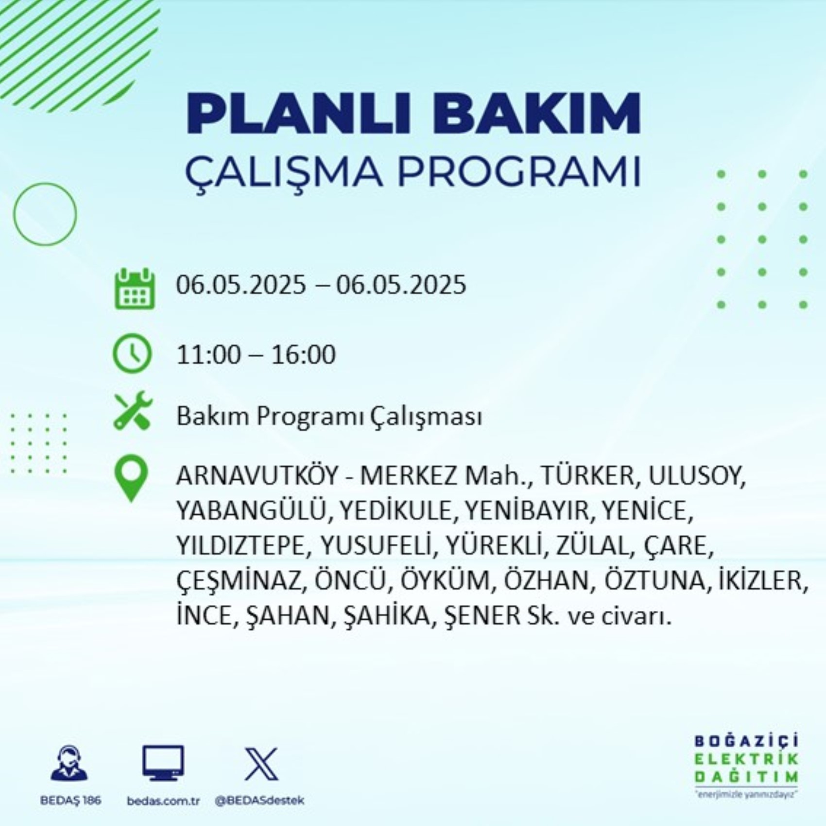BEDAŞ paylaştı: İstanbul'da 6 Mayıs Salı günü elektrik kesintisi yaşanacak ilçeler
