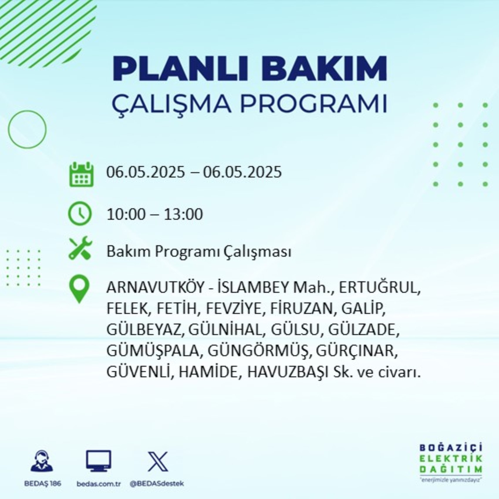 BEDAŞ paylaştı: İstanbul'da 6 Mayıs Salı günü elektrik kesintisi yaşanacak ilçeler
