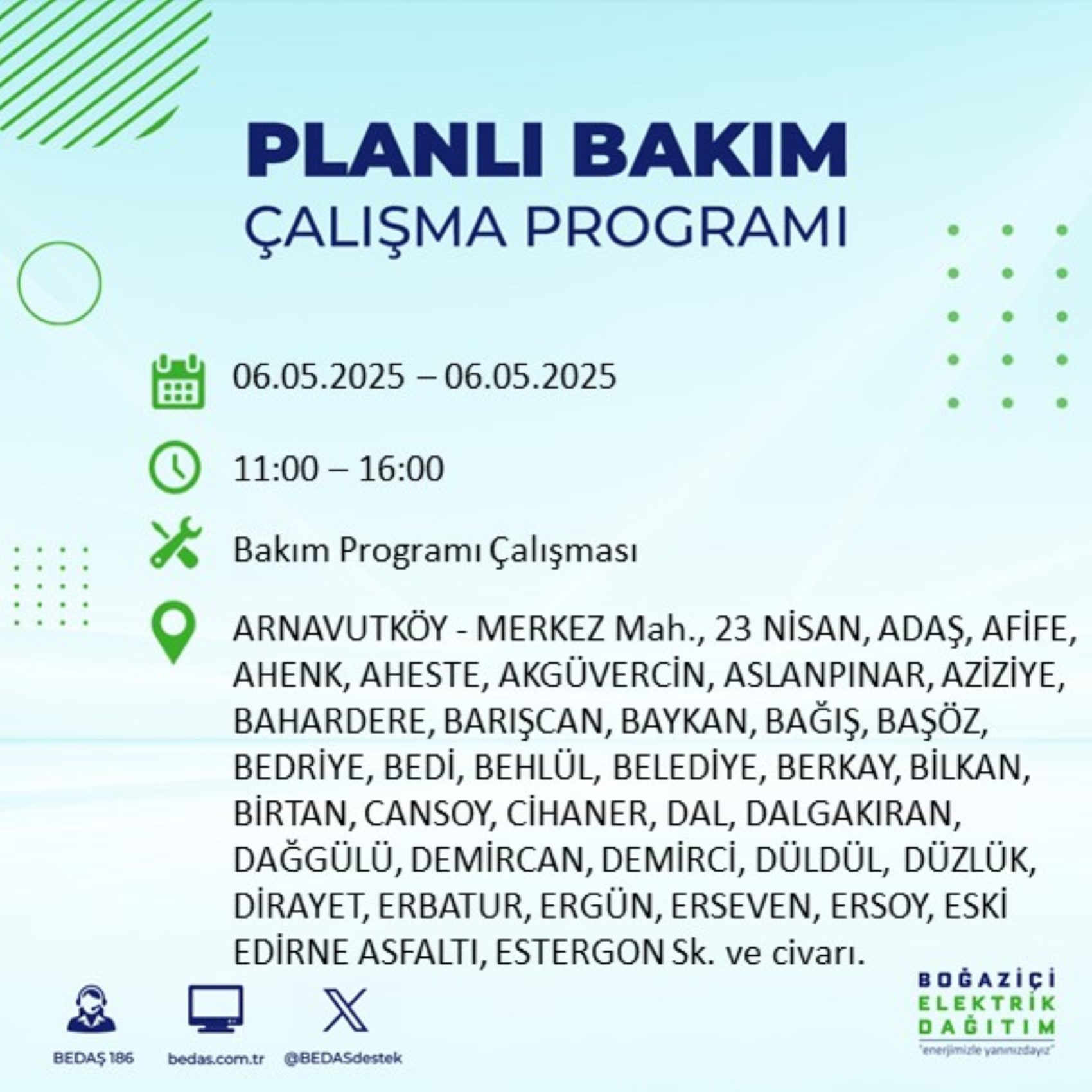 BEDAŞ paylaştı: İstanbul'da 6 Mayıs Salı günü elektrik kesintisi yaşanacak ilçeler