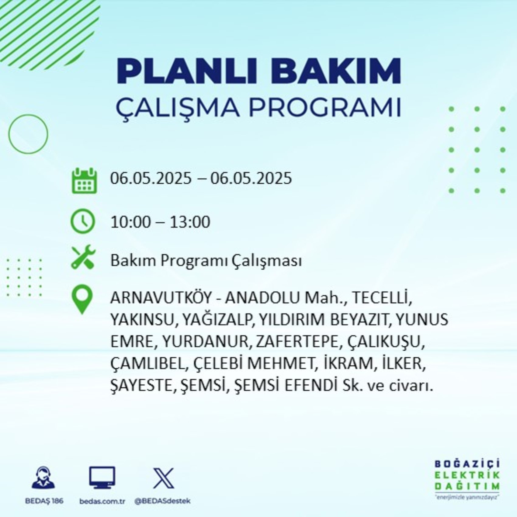 BEDAŞ paylaştı: İstanbul'da 6 Mayıs Salı günü elektrik kesintisi yaşanacak ilçeler