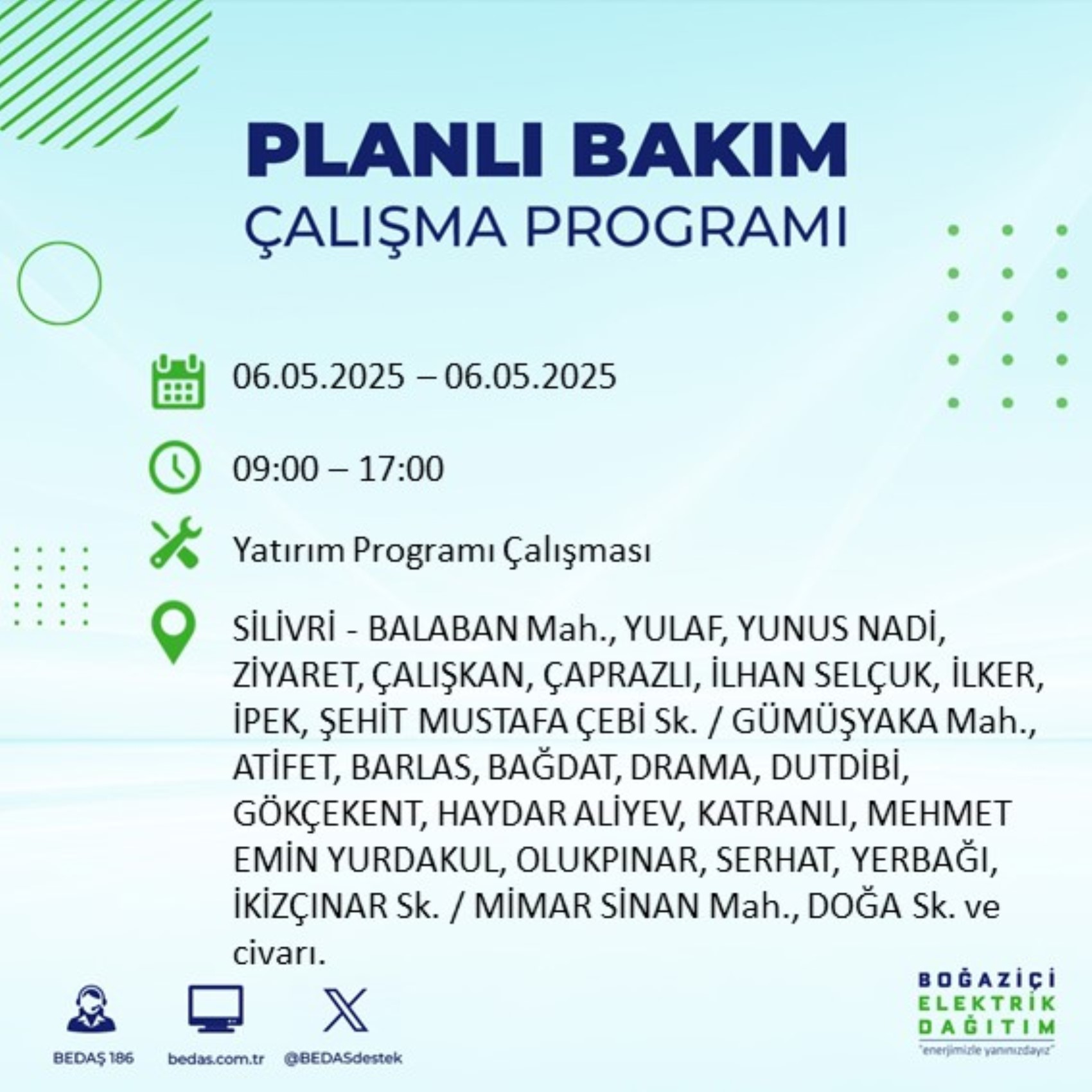 BEDAŞ paylaştı: İstanbul'da 6 Mayıs Salı günü elektrik kesintisi yaşanacak ilçeler