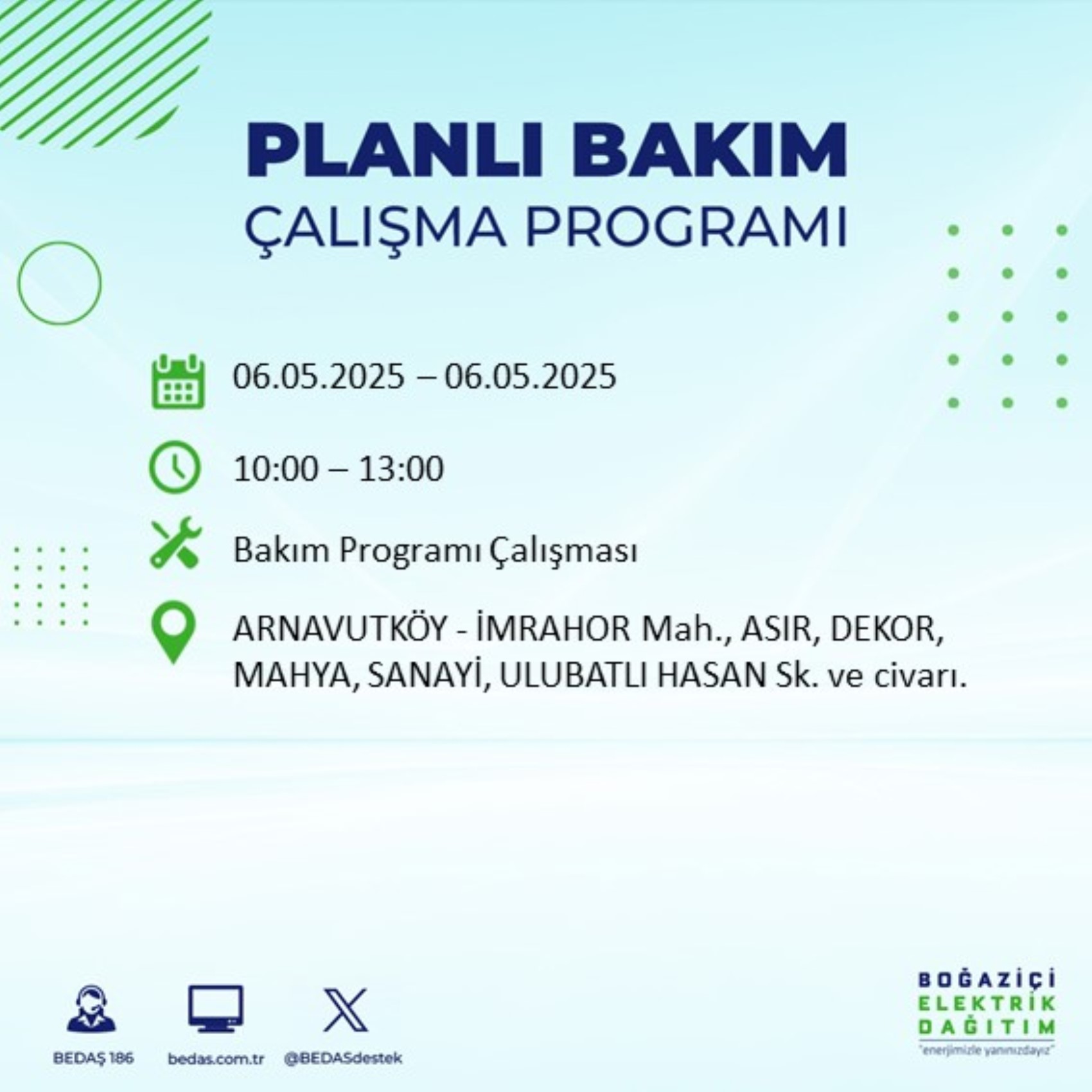 BEDAŞ paylaştı: İstanbul'da 6 Mayıs Salı günü elektrik kesintisi yaşanacak ilçeler