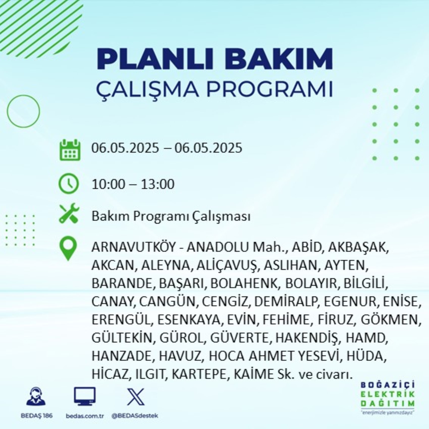 BEDAŞ paylaştı: İstanbul'da 6 Mayıs Salı günü elektrik kesintisi yaşanacak ilçeler