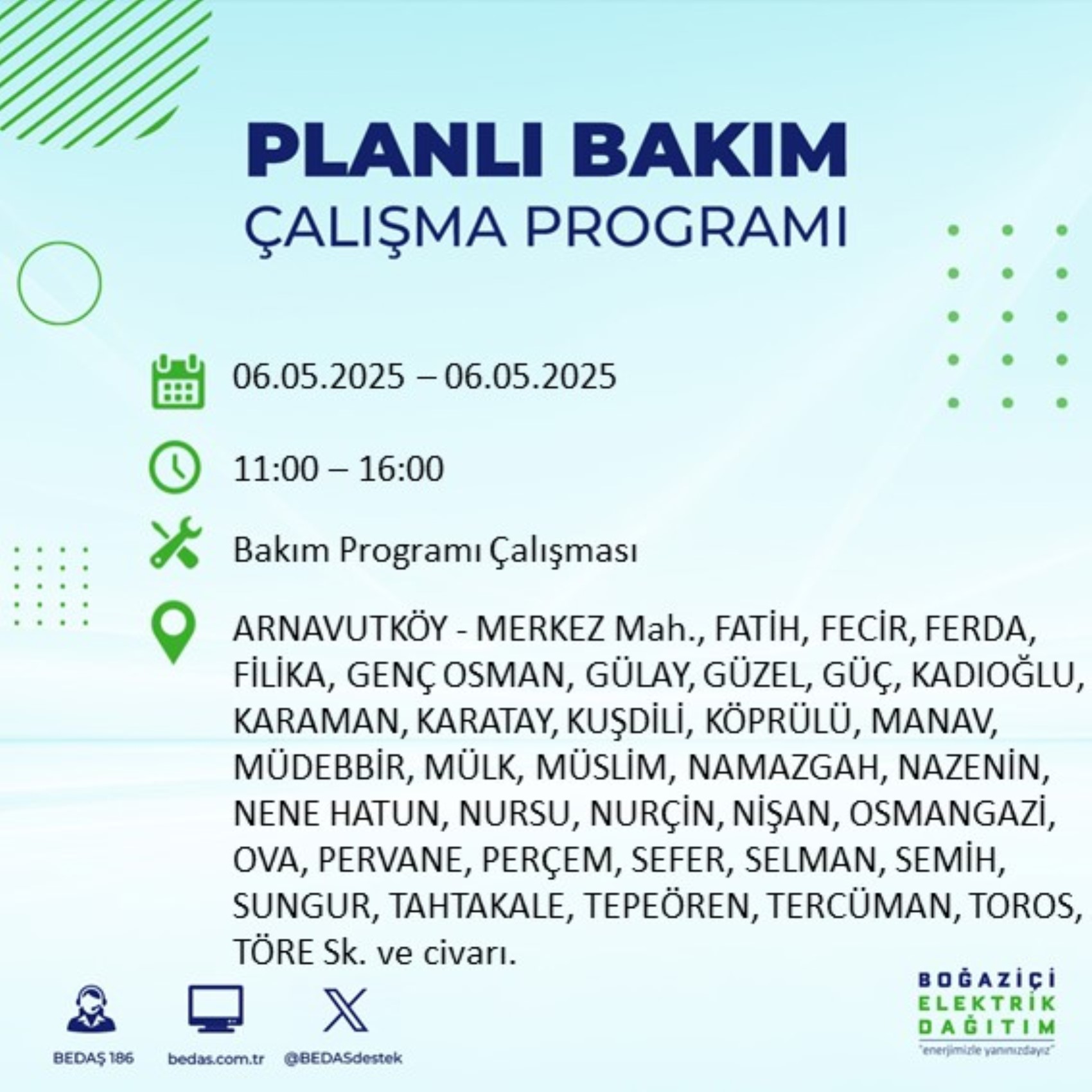 BEDAŞ paylaştı: İstanbul'da 6 Mayıs Salı günü elektrik kesintisi yaşanacak ilçeler