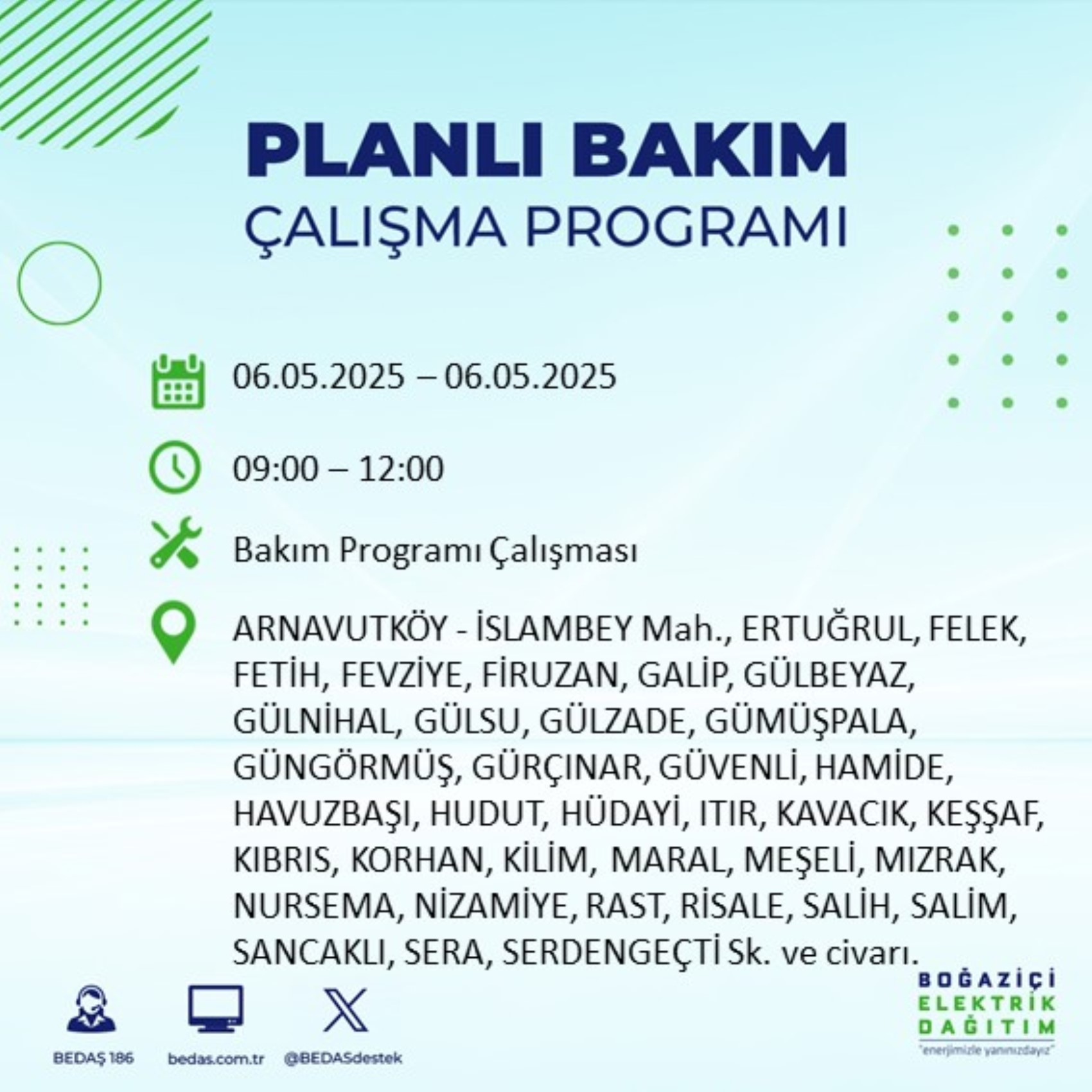 BEDAŞ paylaştı: İstanbul'da 6 Mayıs Salı günü elektrik kesintisi yaşanacak ilçeler