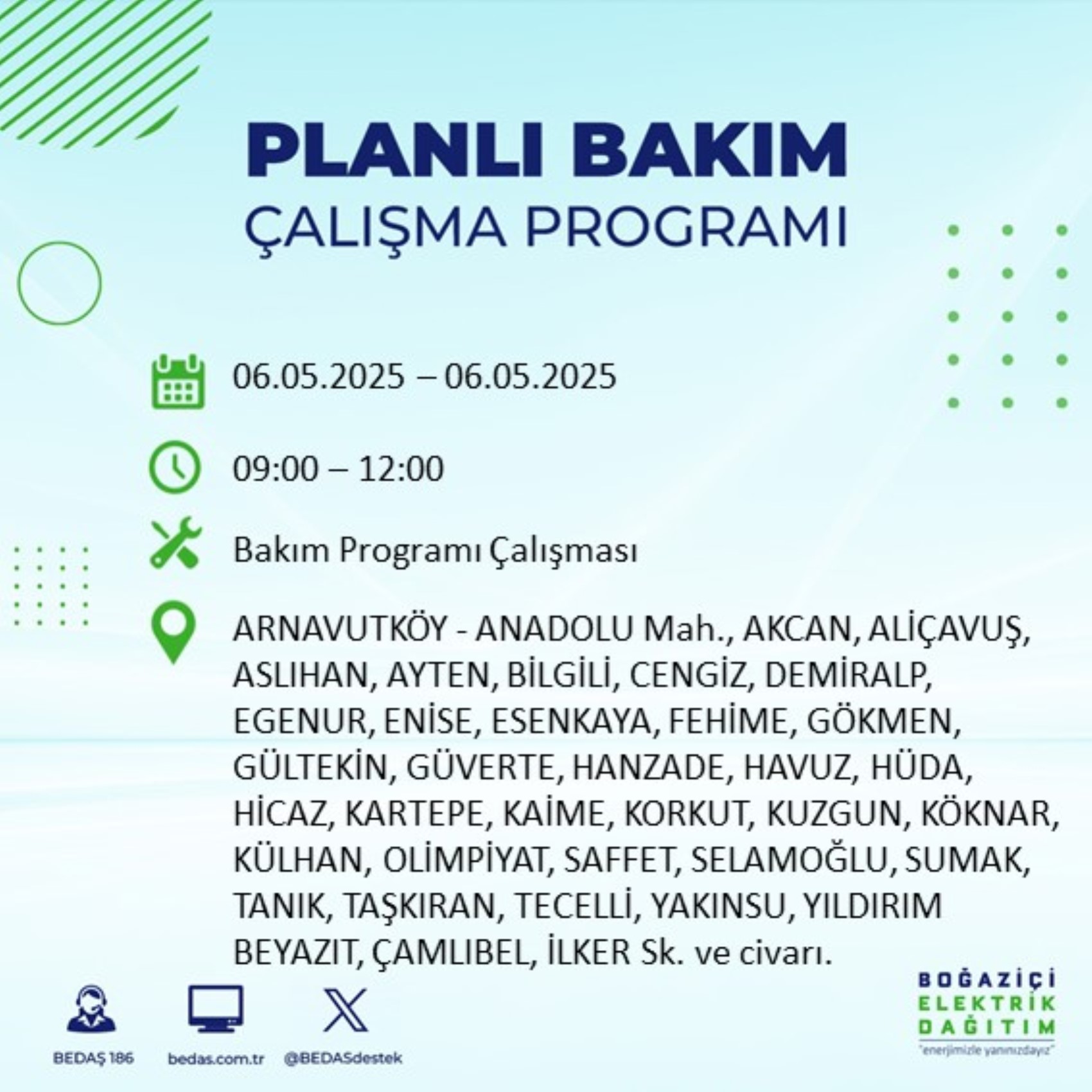 BEDAŞ paylaştı: İstanbul'da 6 Mayıs Salı günü elektrik kesintisi yaşanacak ilçeler
