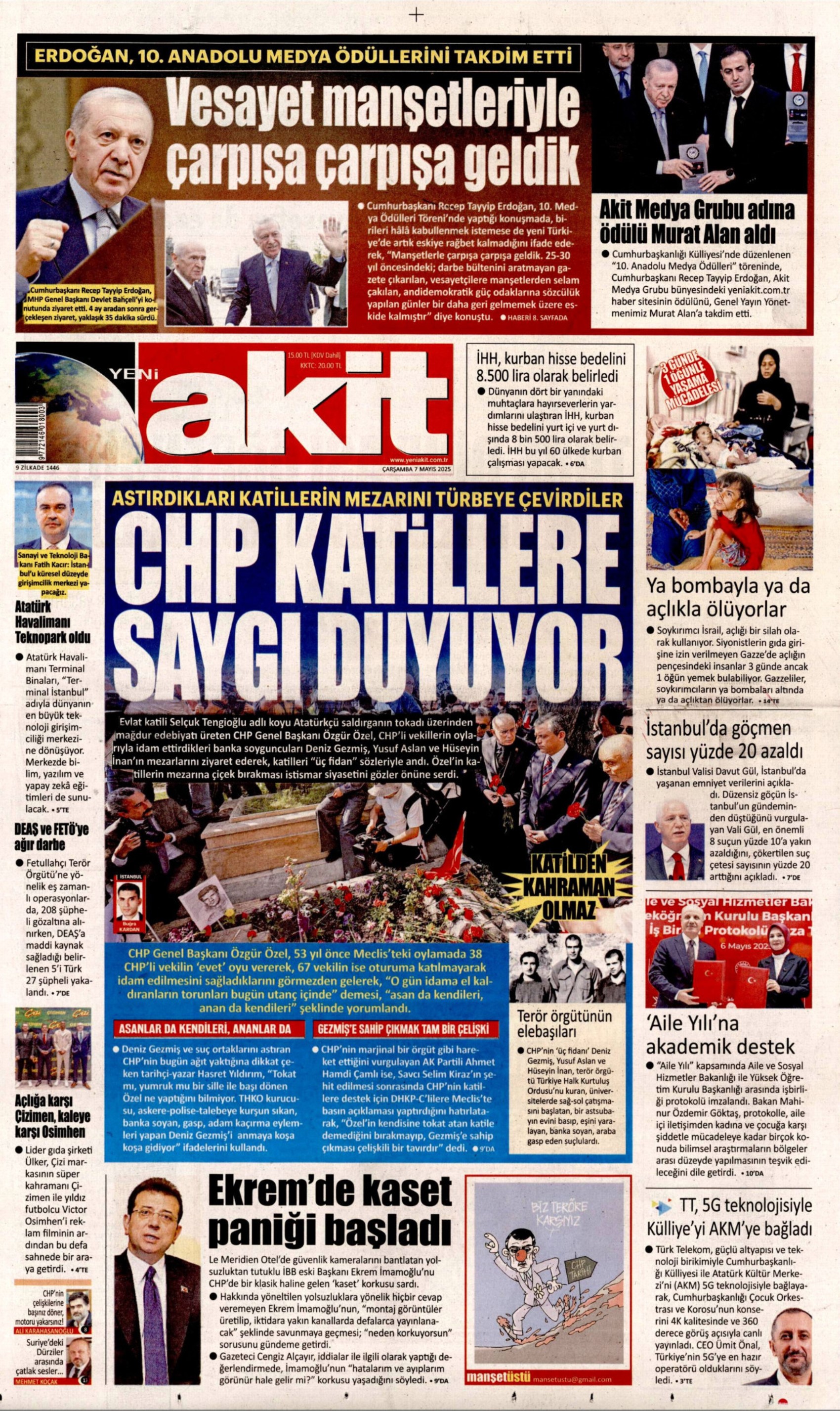 7 Mayıs 2025 gazete manşetleri: Gerici Yeni Akit’in hedefinde Deniz Gezmiş ve arkadaşları var!