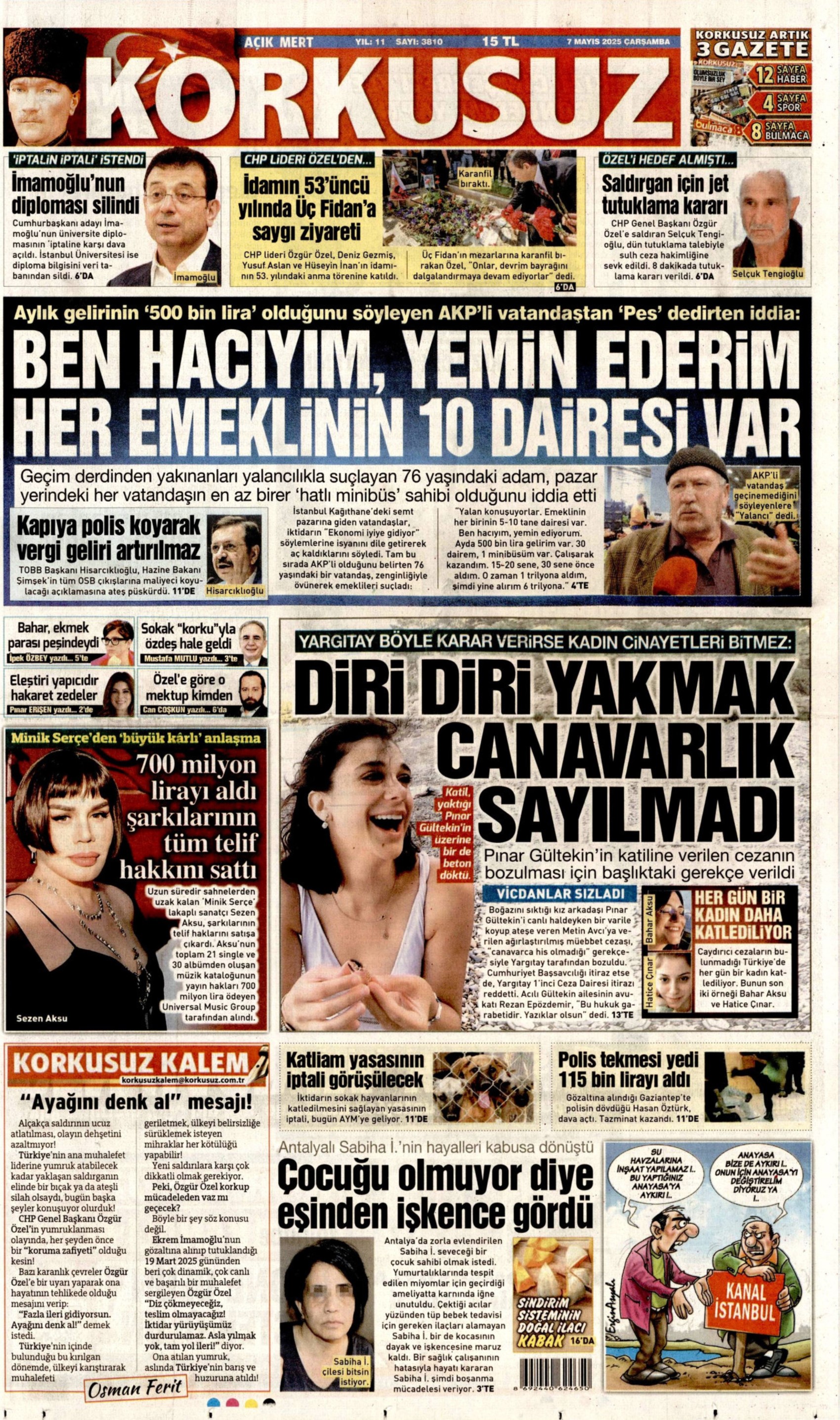 7 Mayıs 2025 gazete manşetleri: Gerici Yeni Akit’in hedefinde Deniz Gezmiş ve arkadaşları var!