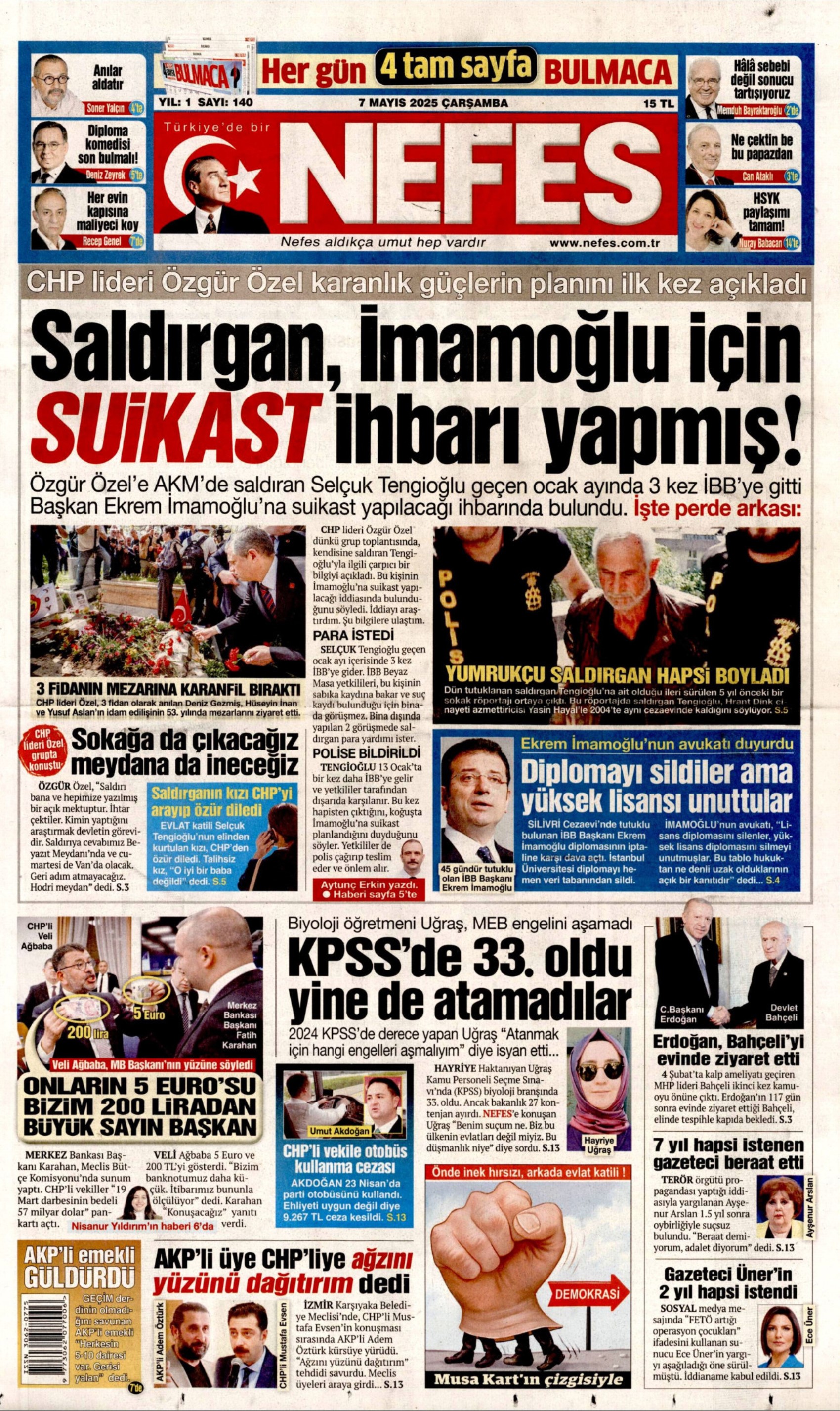 7 Mayıs 2025 gazete manşetleri: Gerici Yeni Akit’in hedefinde Deniz Gezmiş ve arkadaşları var!