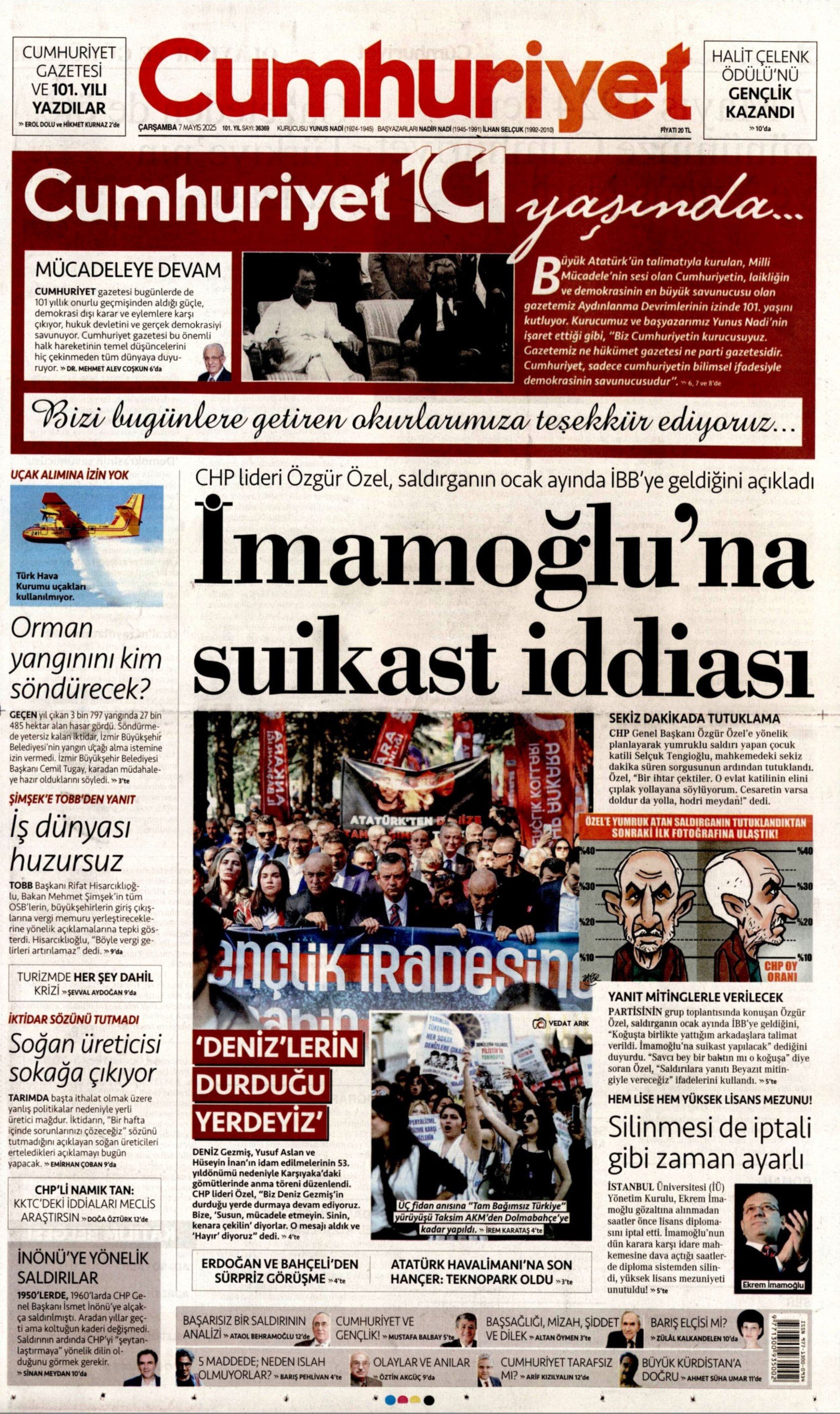 7 Mayıs 2025 gazete manşetleri: Gerici Yeni Akit’in hedefinde Deniz Gezmiş ve arkadaşları var!