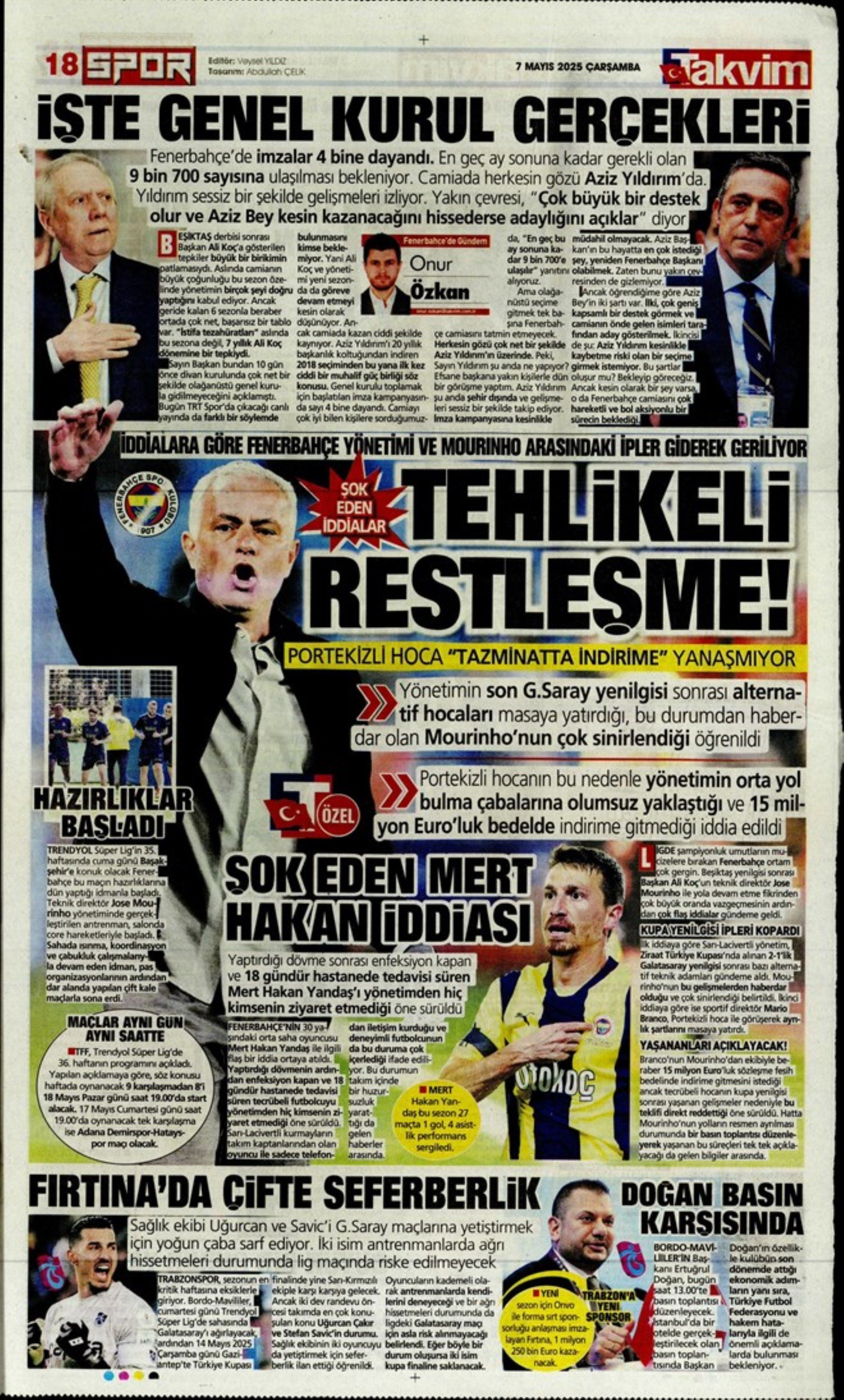 Sporda günün manşetleri... Fenerbahçe'de gözler Ali Koç'ta: Katılacağı canlı yayında hangi konulara değinecek?