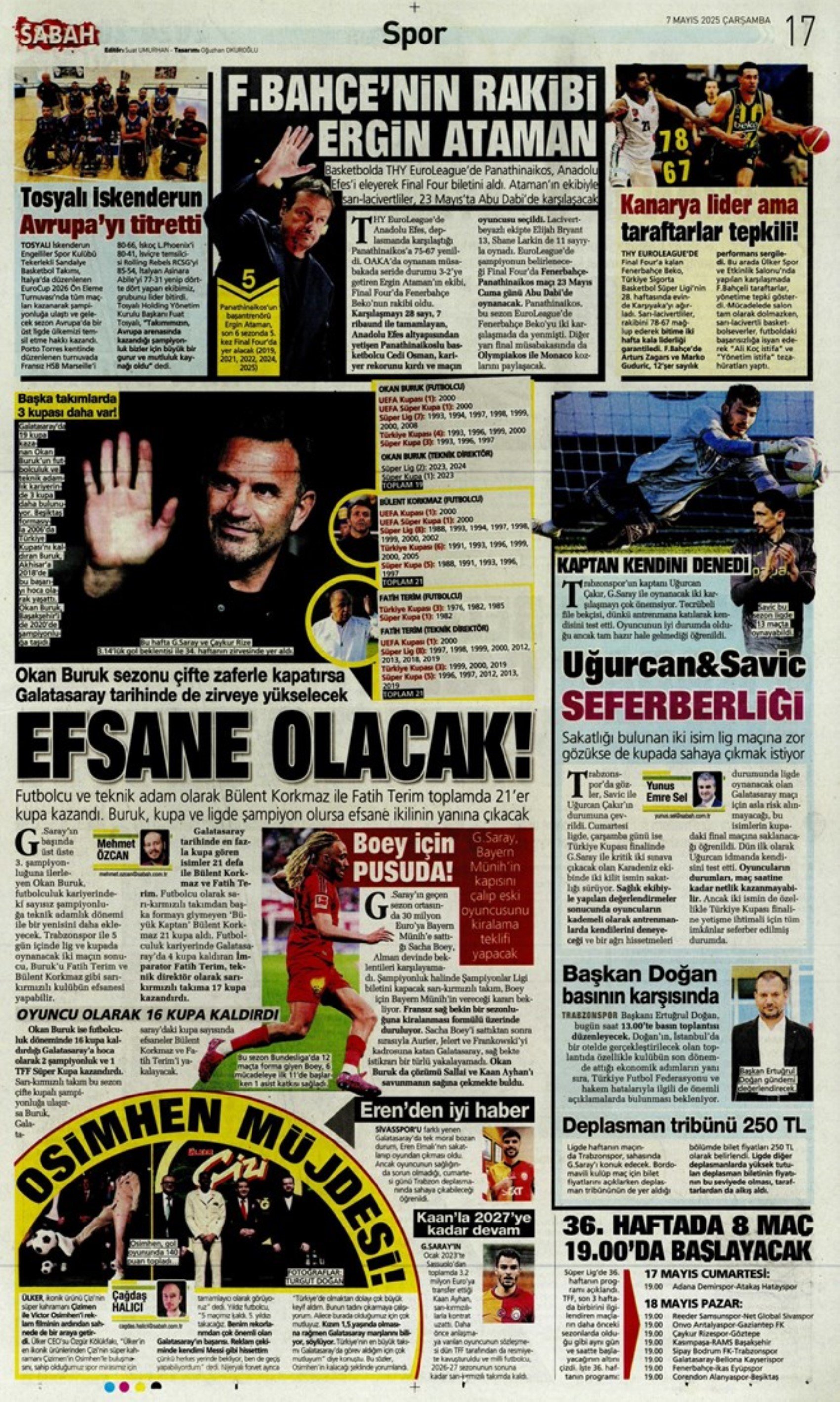 Sporda günün manşetleri... Fenerbahçe'de gözler Ali Koç'ta: Katılacağı canlı yayında hangi konulara değinecek?