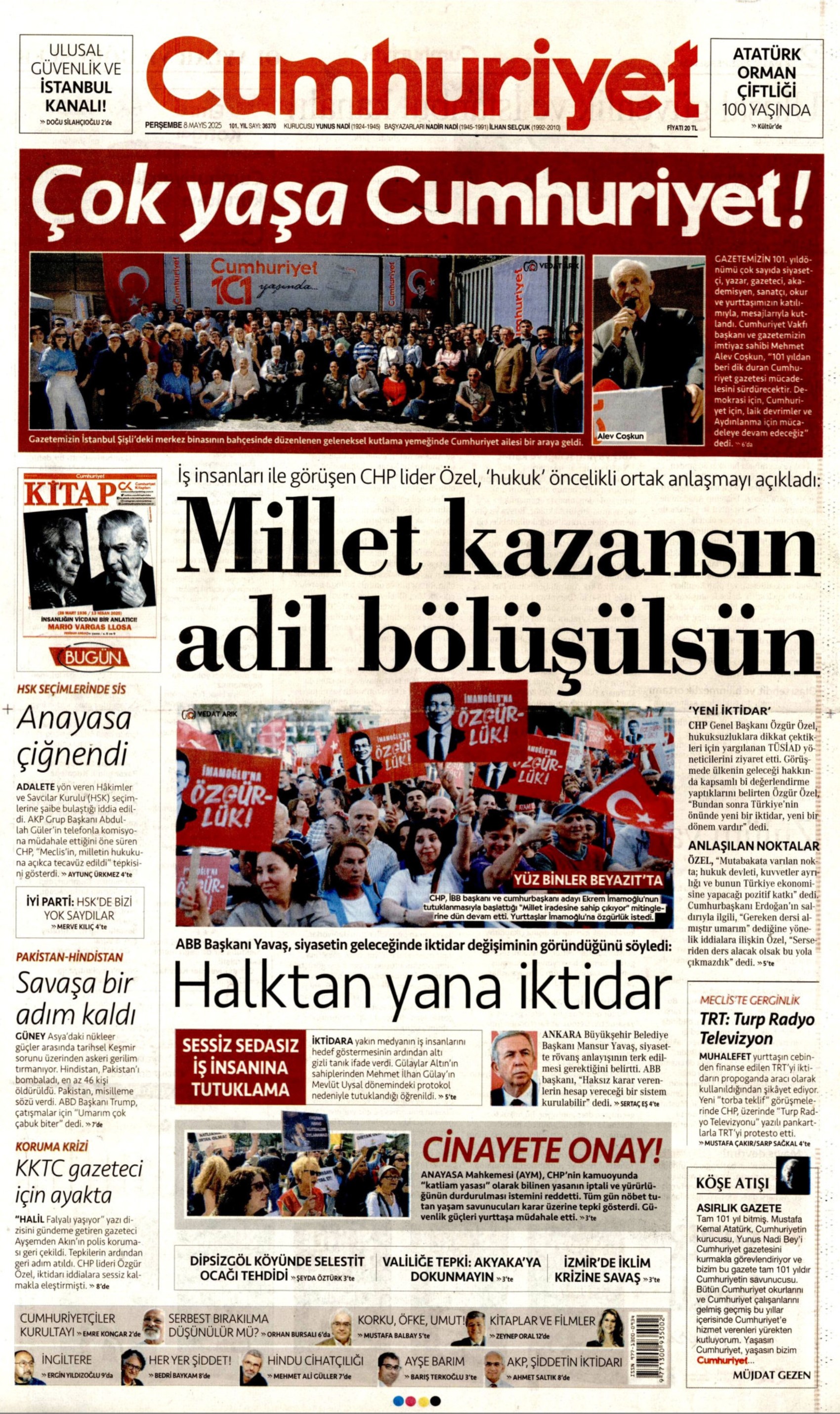 8 Mayıs 2025 gazete manşetleri: Gazeteler Bahçeli'nin Meclis'e dönüşünü ve CHP'nin mitingini nasıl gördü?