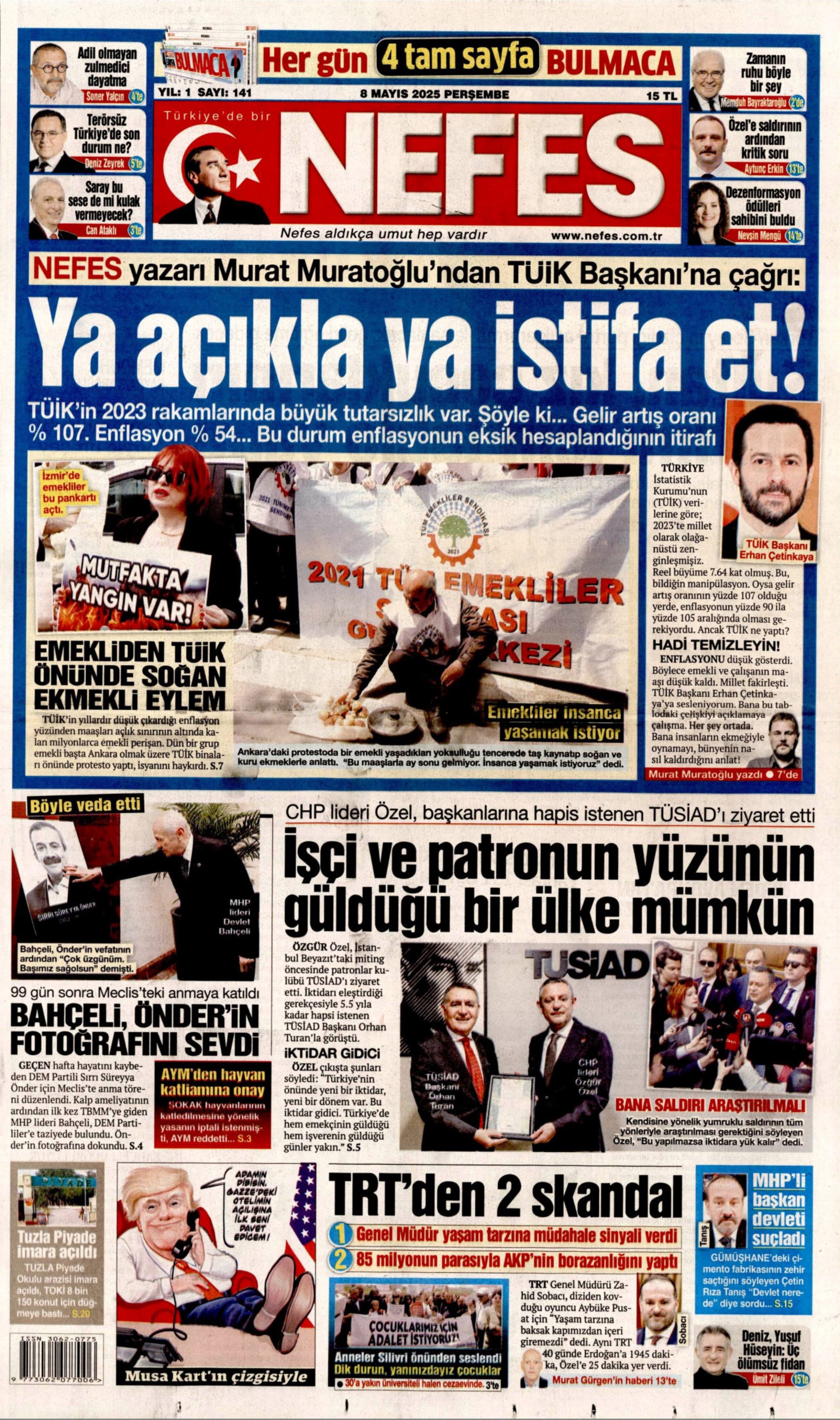8 Mayıs 2025 gazete manşetleri: Gazeteler Bahçeli'nin Meclis'e dönüşünü ve CHP'nin mitingini nasıl gördü?