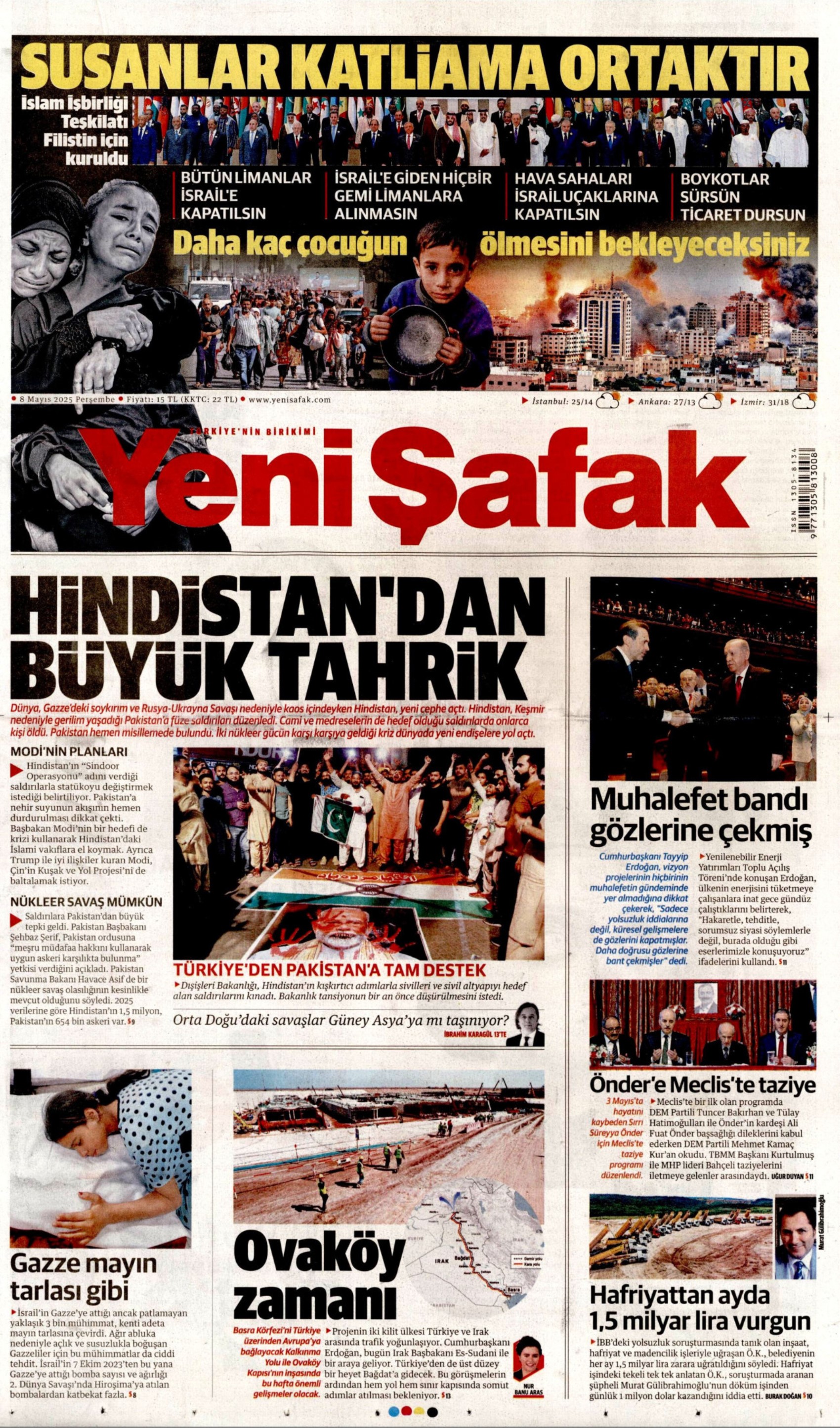 8 Mayıs 2025 gazete manşetleri: Gazeteler Bahçeli'nin Meclis'e dönüşünü ve CHP'nin mitingini nasıl gördü?
