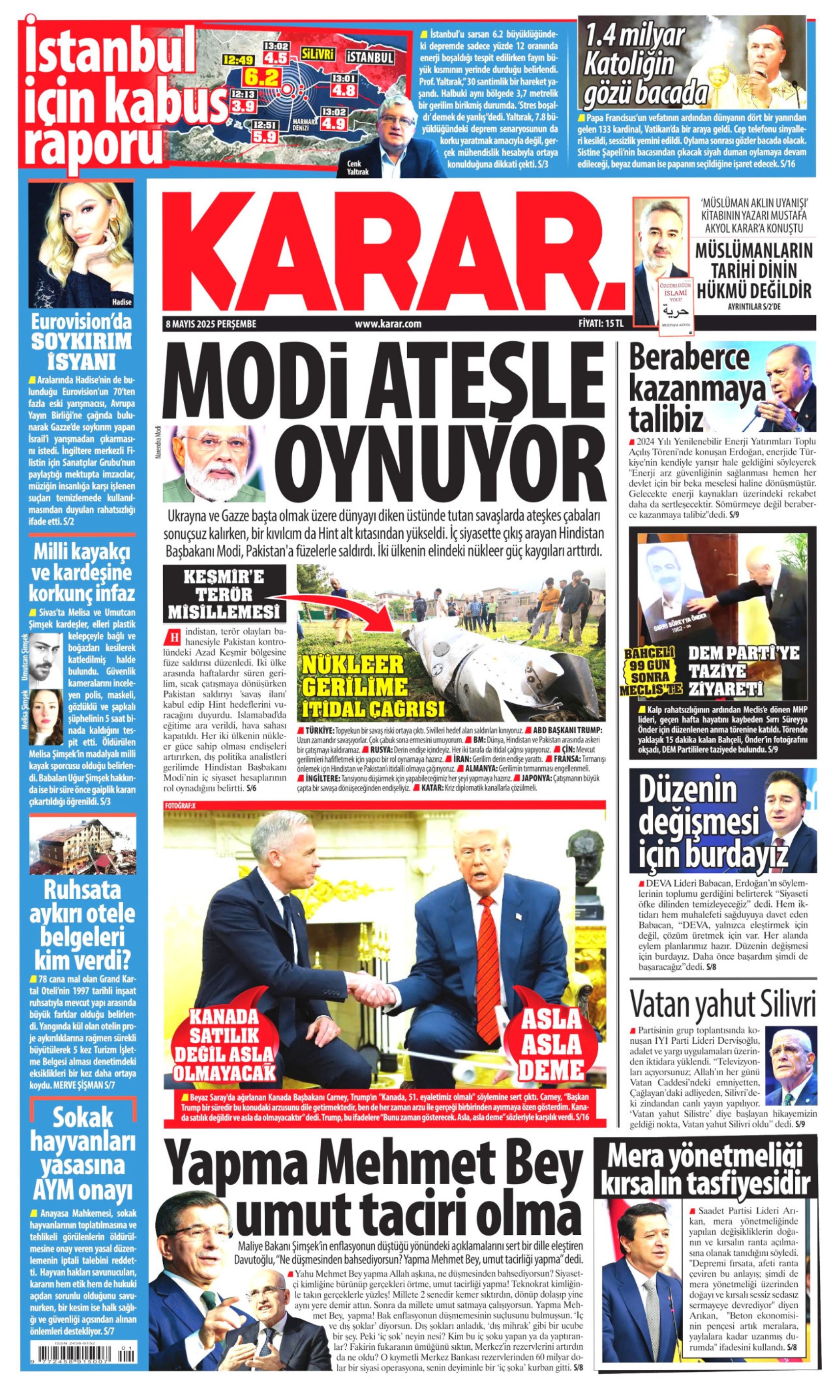 8 Mayıs 2025 gazete manşetleri: Gazeteler Bahçeli'nin Meclis'e dönüşünü ve CHP'nin mitingini nasıl gördü?
