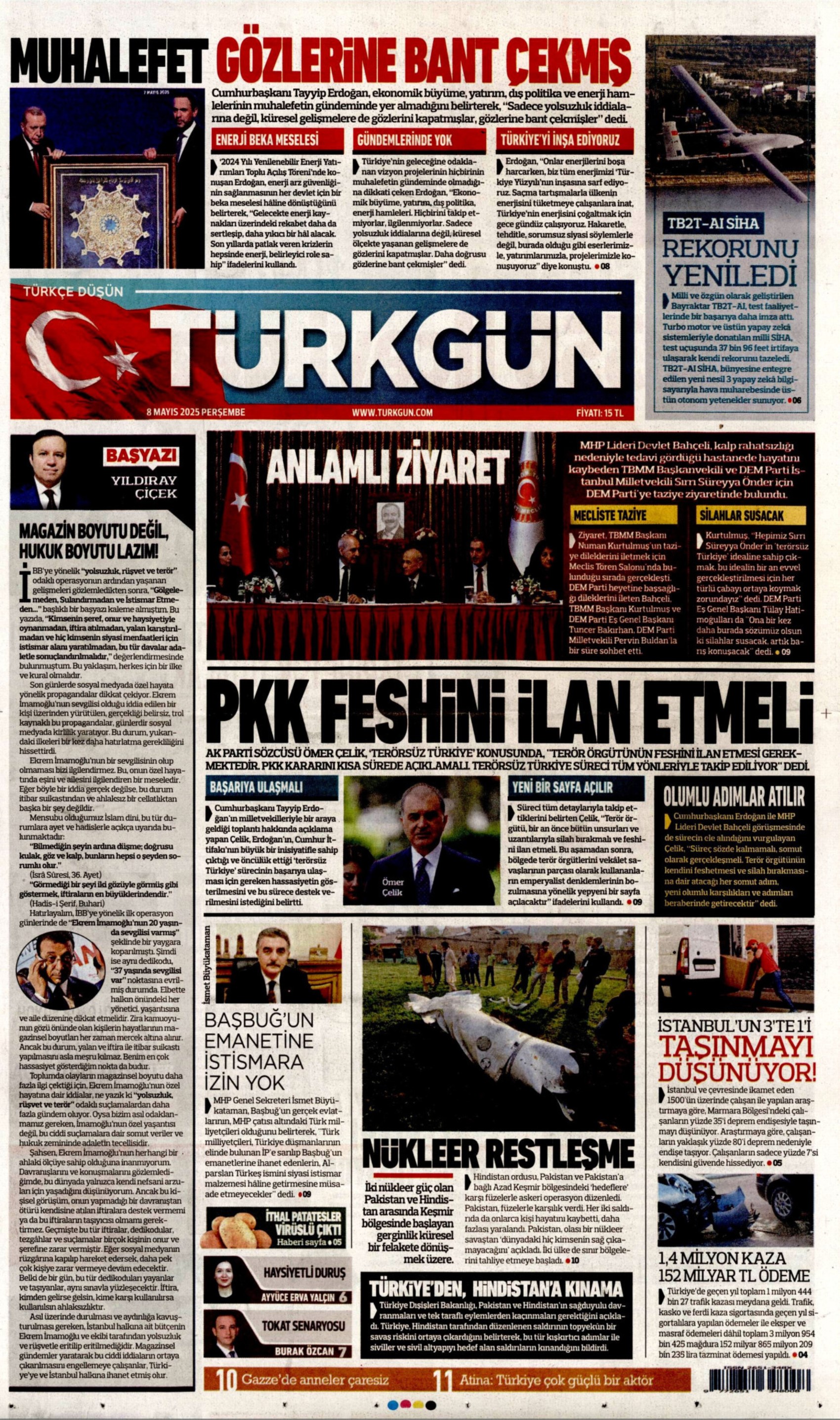 8 Mayıs 2025 gazete manşetleri: Gazeteler Bahçeli'nin Meclis'e dönüşünü ve CHP'nin mitingini nasıl gördü?