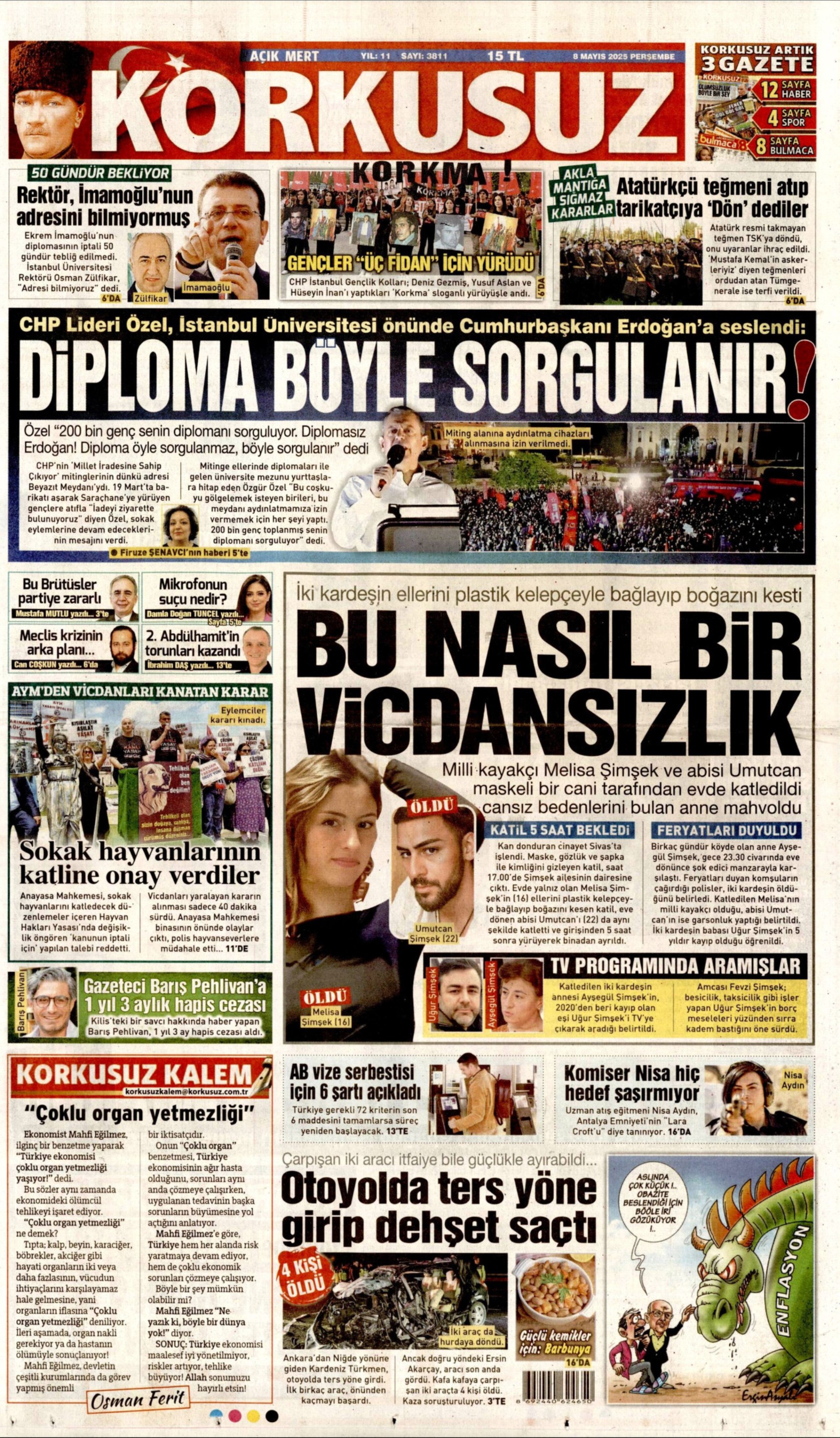 8 Mayıs 2025 gazete manşetleri: Gazeteler Bahçeli'nin Meclis'e dönüşünü ve CHP'nin mitingini nasıl gördü?