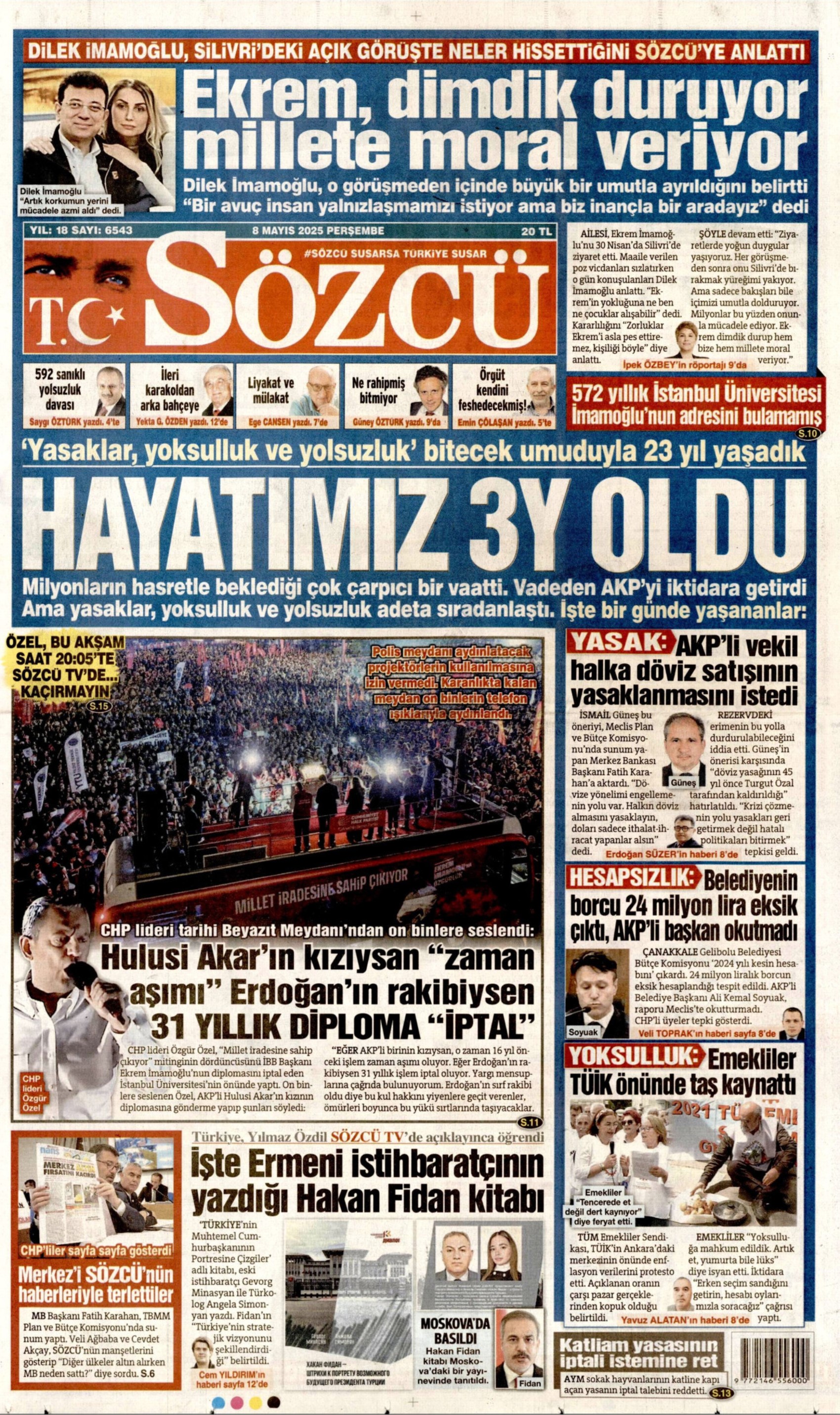 8 Mayıs 2025 gazete manşetleri: Gazeteler Bahçeli'nin Meclis'e dönüşünü ve CHP'nin mitingini nasıl gördü?