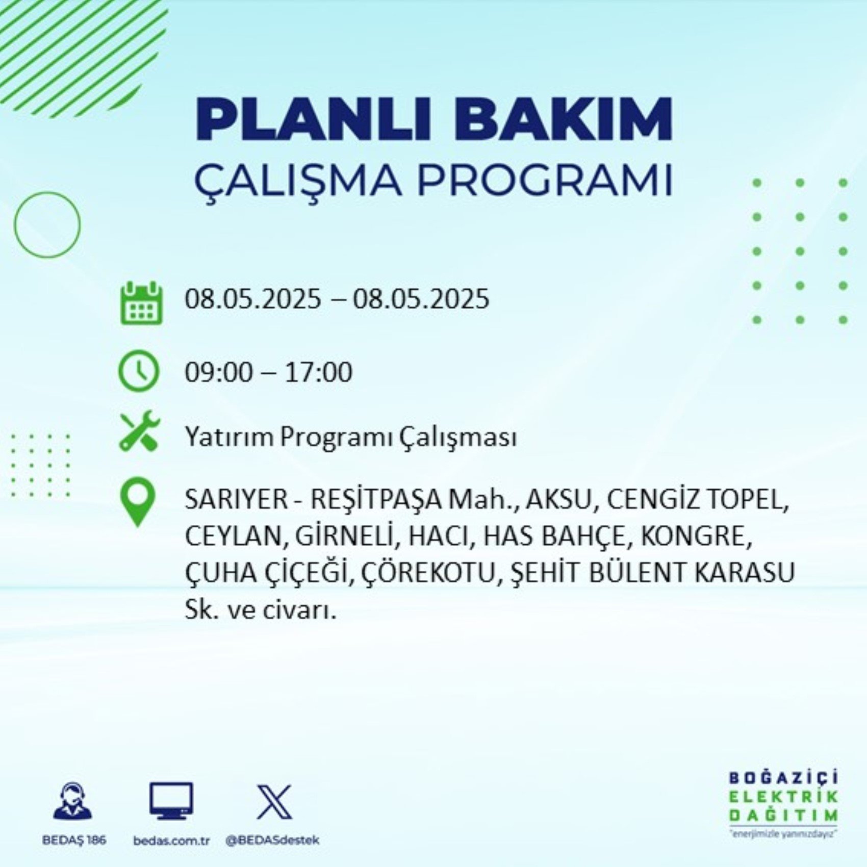 BEDAŞ paylaştı: İstanbul'da 8 Mayıs Perşembe günü elektrik kesintisi yaşanacak ilçeler