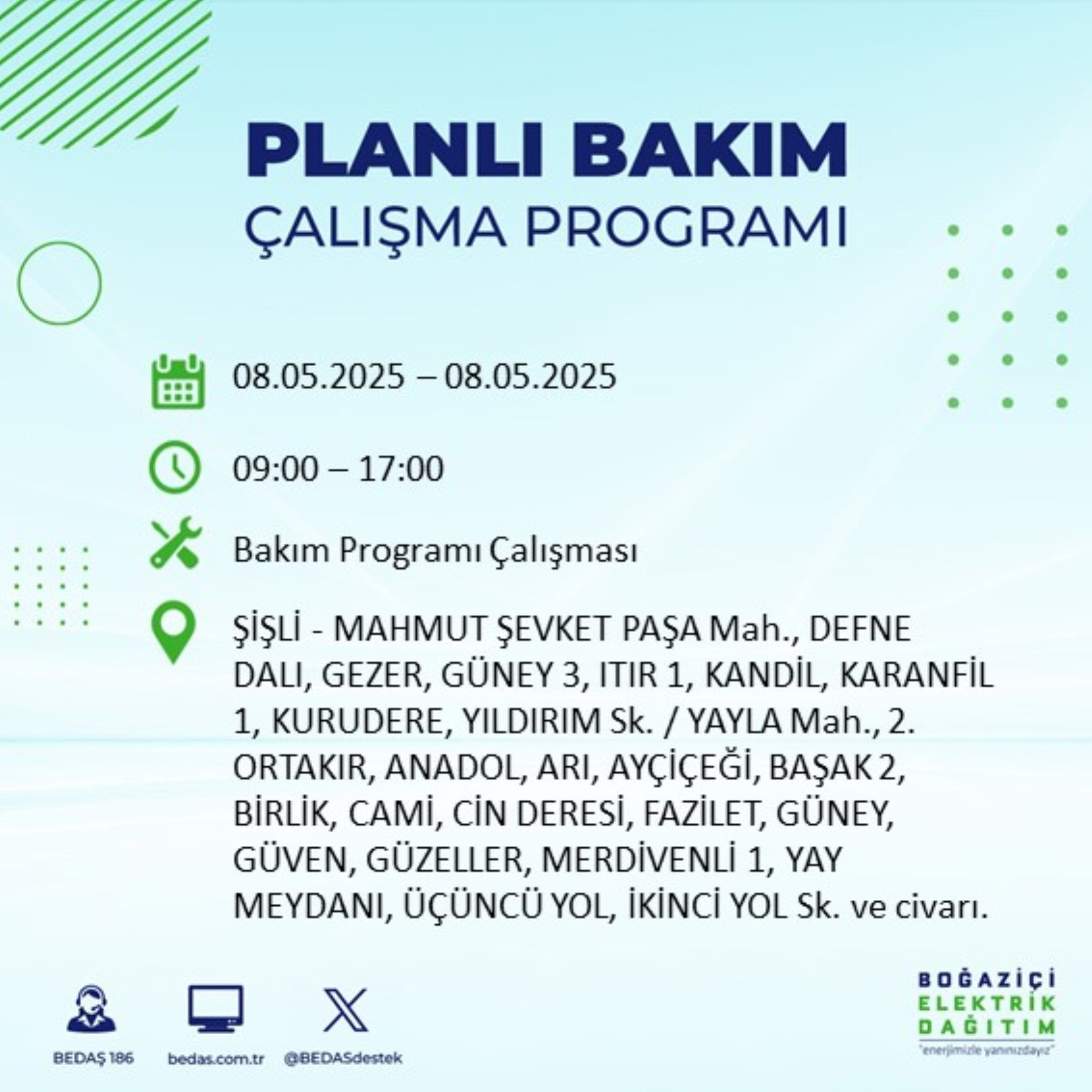 BEDAŞ paylaştı: İstanbul'da 8 Mayıs Perşembe günü elektrik kesintisi yaşanacak ilçeler