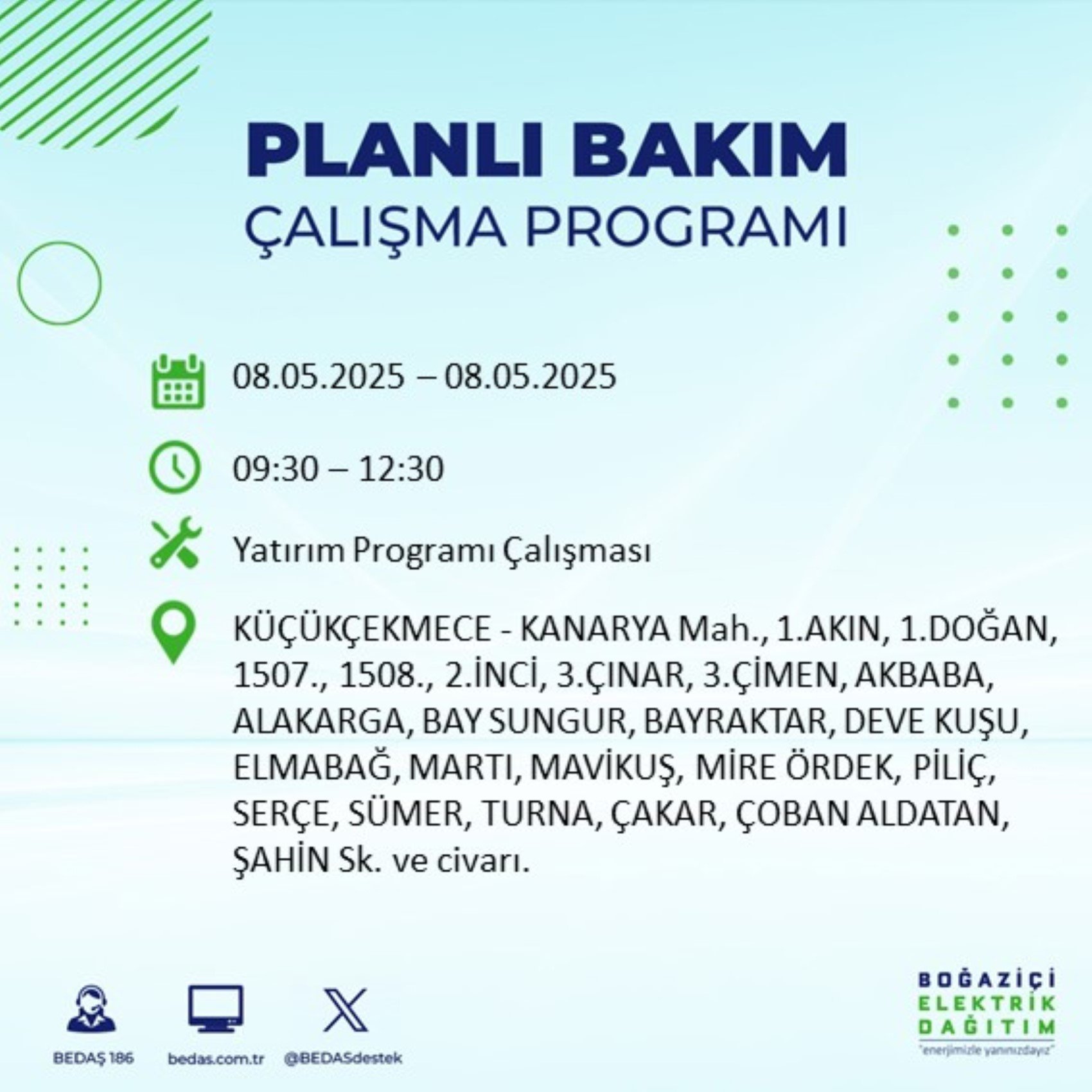 BEDAŞ paylaştı: İstanbul'da 8 Mayıs Perşembe günü elektrik kesintisi yaşanacak ilçeler