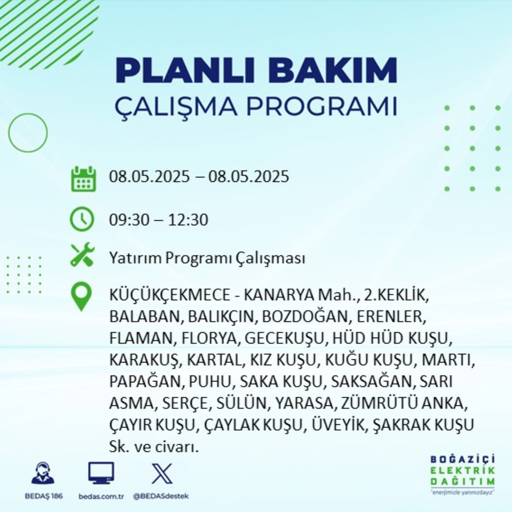 BEDAŞ paylaştı: İstanbul'da 8 Mayıs Perşembe günü elektrik kesintisi yaşanacak ilçeler