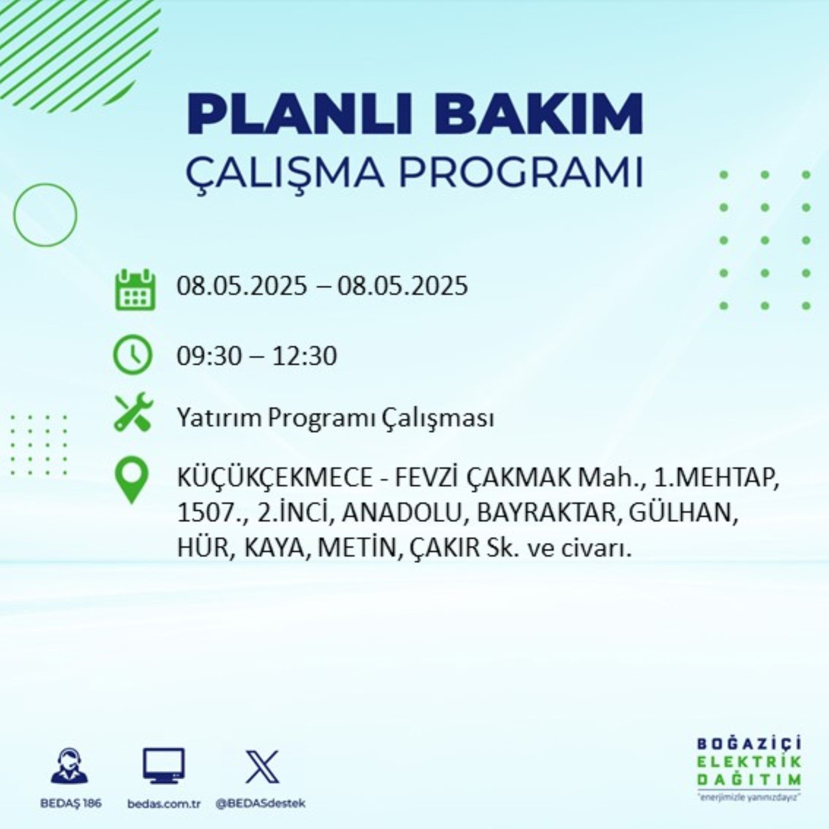 BEDAŞ paylaştı: İstanbul'da 8 Mayıs Perşembe günü elektrik kesintisi yaşanacak ilçeler