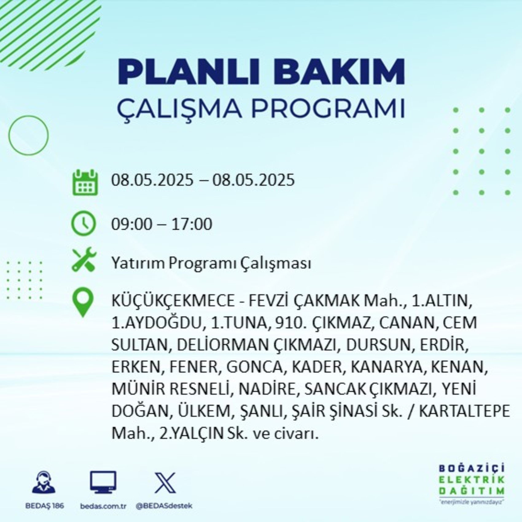 BEDAŞ paylaştı: İstanbul'da 8 Mayıs Perşembe günü elektrik kesintisi yaşanacak ilçeler