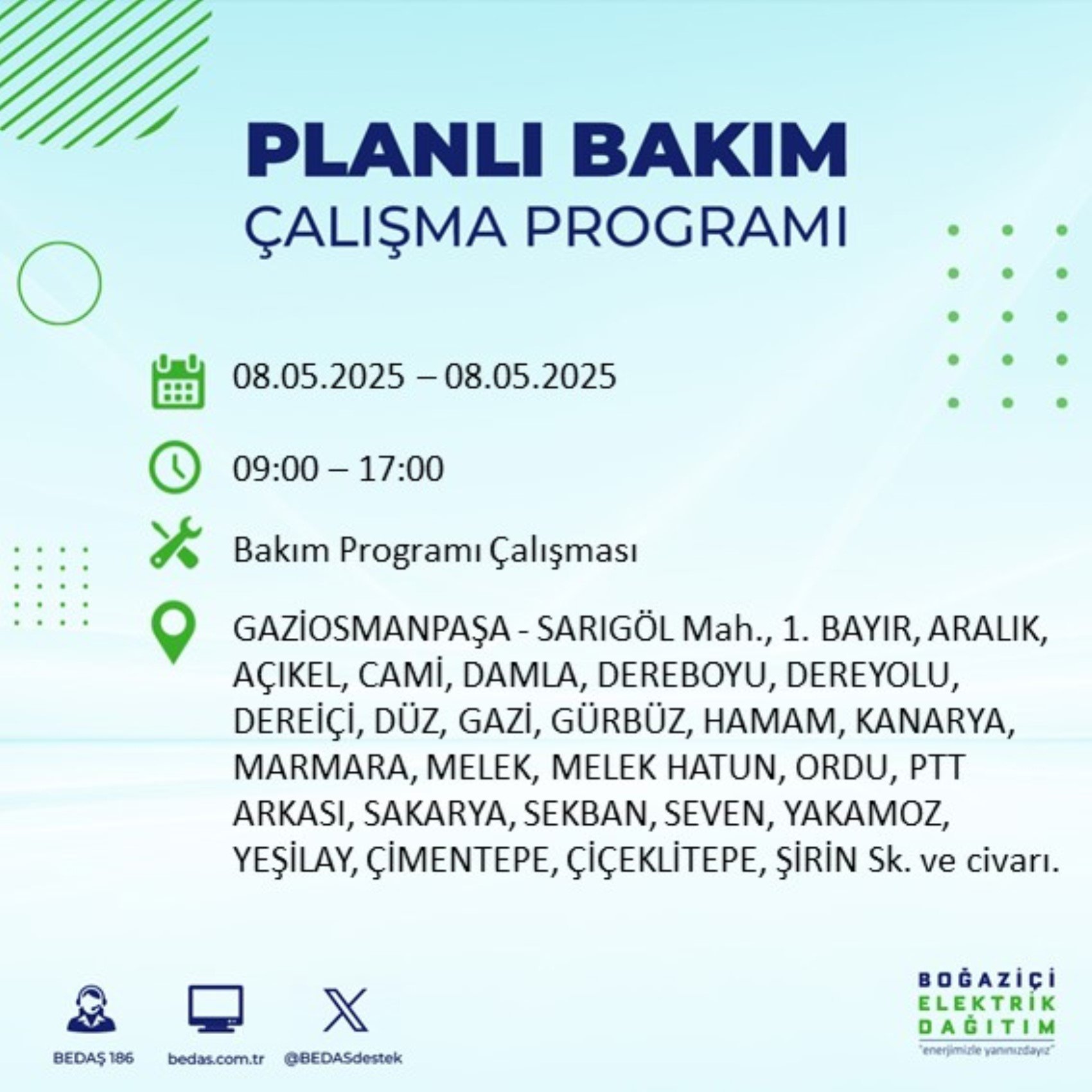 BEDAŞ paylaştı: İstanbul'da 8 Mayıs Perşembe günü elektrik kesintisi yaşanacak ilçeler