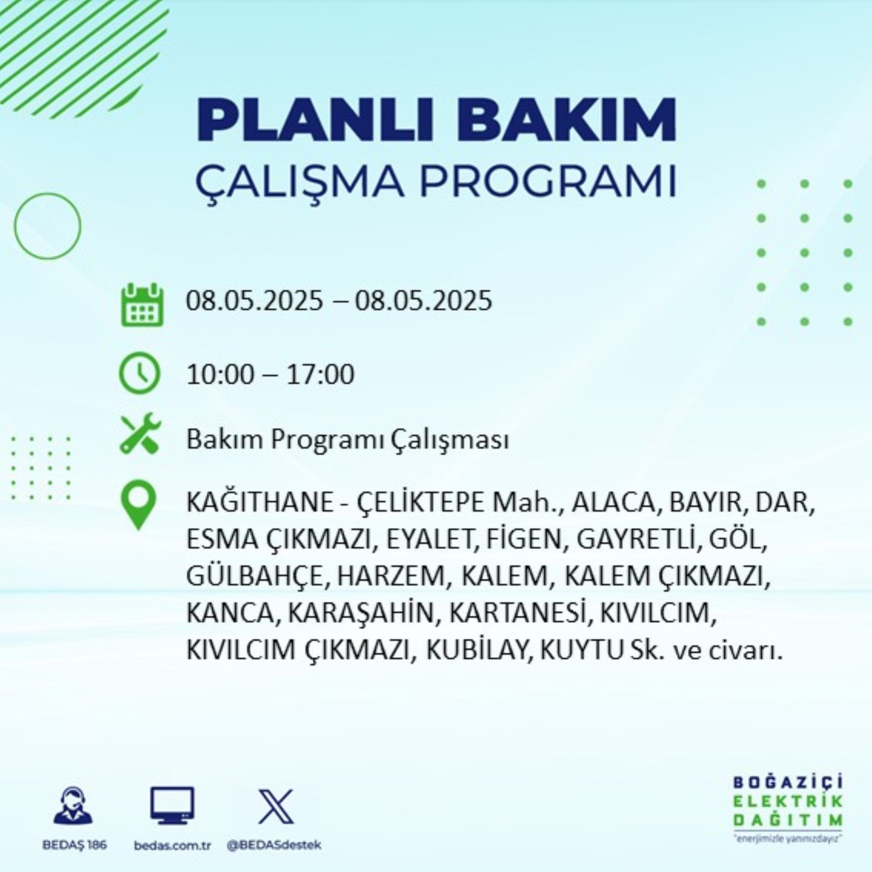 BEDAŞ paylaştı: İstanbul'da 8 Mayıs Perşembe günü elektrik kesintisi yaşanacak ilçeler