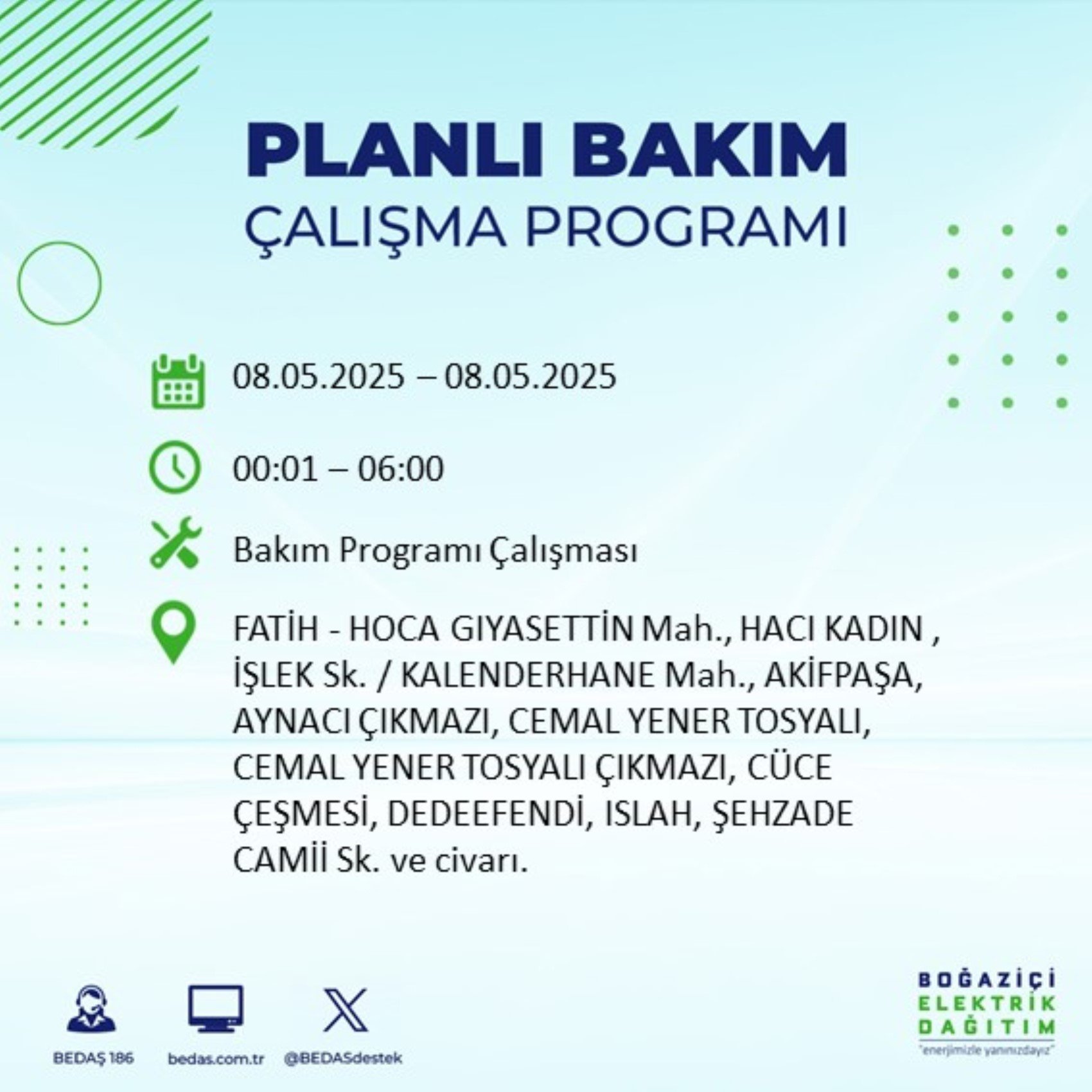 BEDAŞ paylaştı: İstanbul'da 8 Mayıs Perşembe günü elektrik kesintisi yaşanacak ilçeler