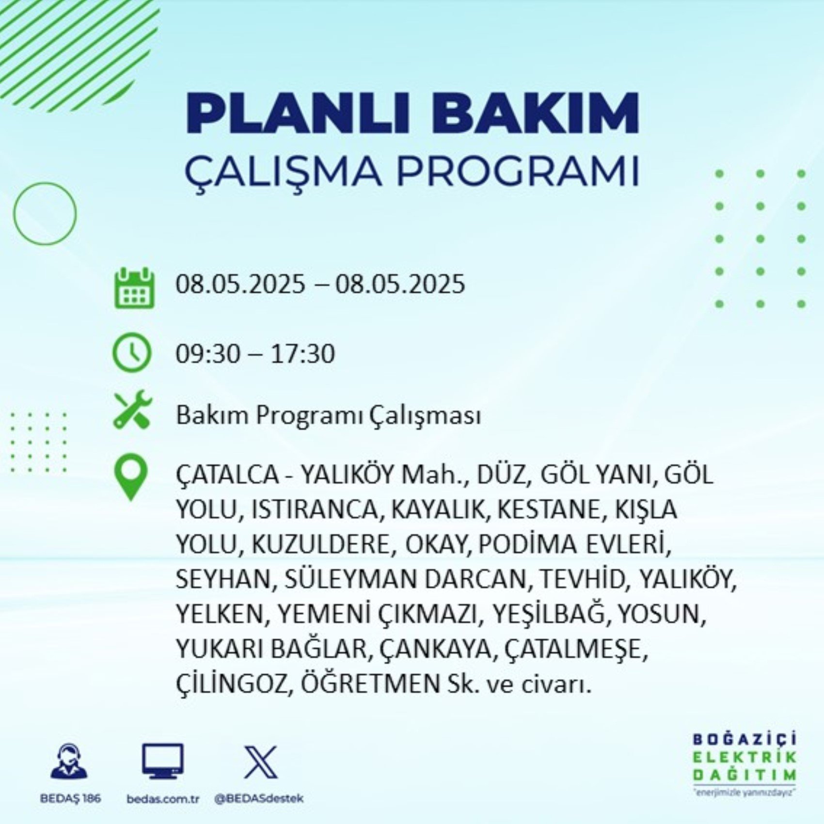 BEDAŞ paylaştı: İstanbul'da 8 Mayıs Perşembe günü elektrik kesintisi yaşanacak ilçeler