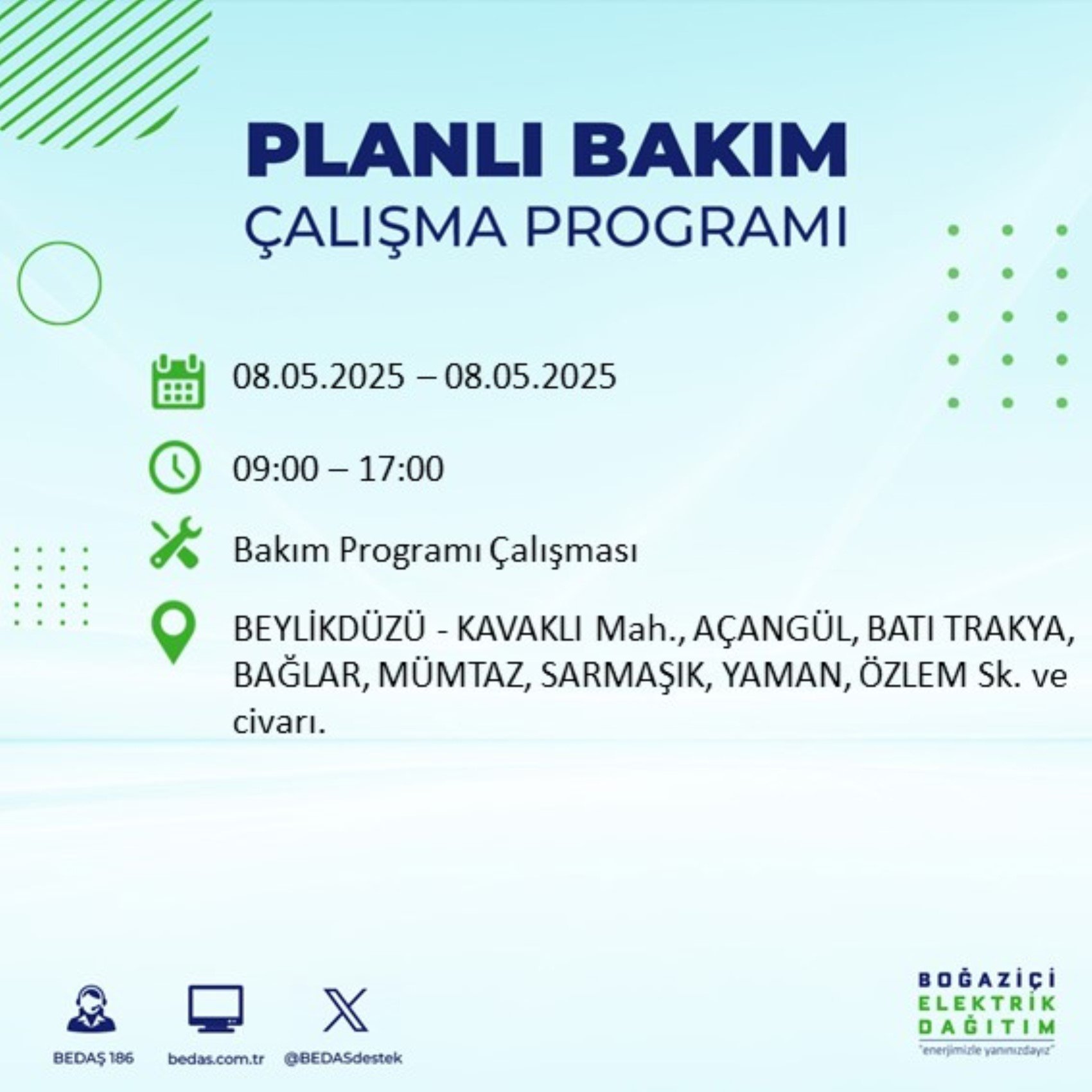 BEDAŞ paylaştı: İstanbul'da 8 Mayıs Perşembe günü elektrik kesintisi yaşanacak ilçeler