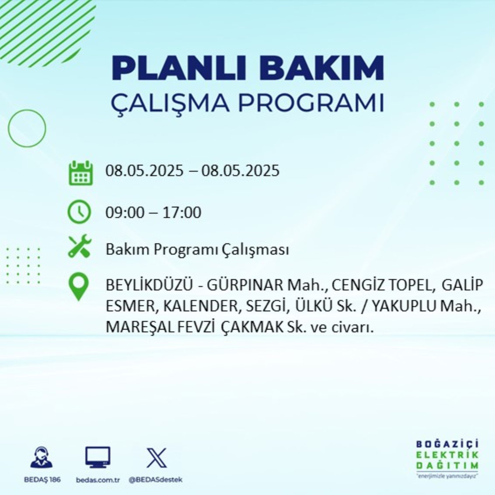 BEDAŞ paylaştı: İstanbul'da 8 Mayıs Perşembe günü elektrik kesintisi yaşanacak ilçeler