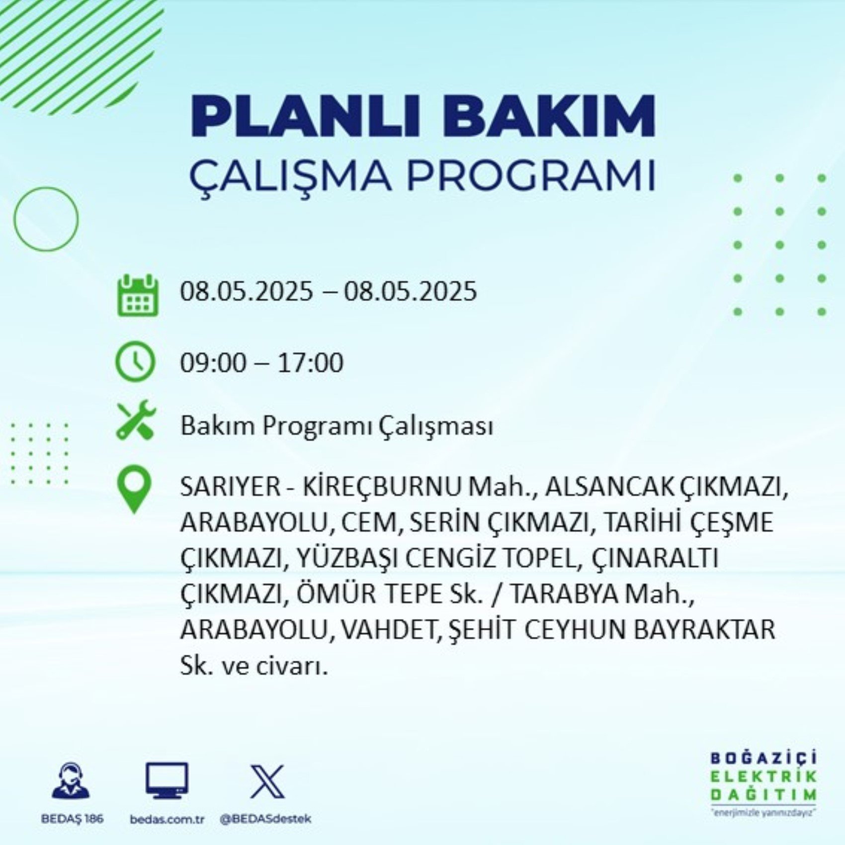 BEDAŞ paylaştı: İstanbul'da 8 Mayıs Perşembe günü elektrik kesintisi yaşanacak ilçeler