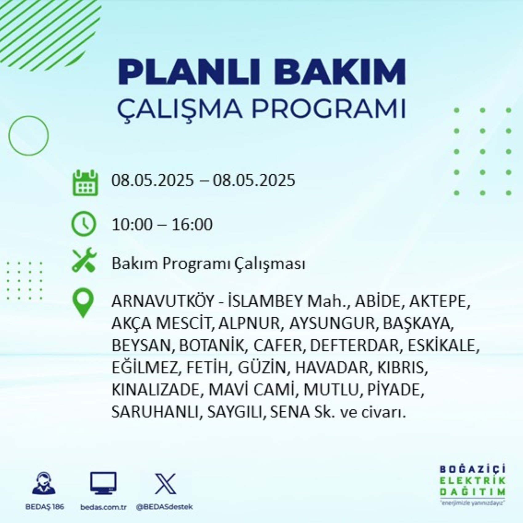BEDAŞ paylaştı: İstanbul'da 8 Mayıs Perşembe günü elektrik kesintisi yaşanacak ilçeler