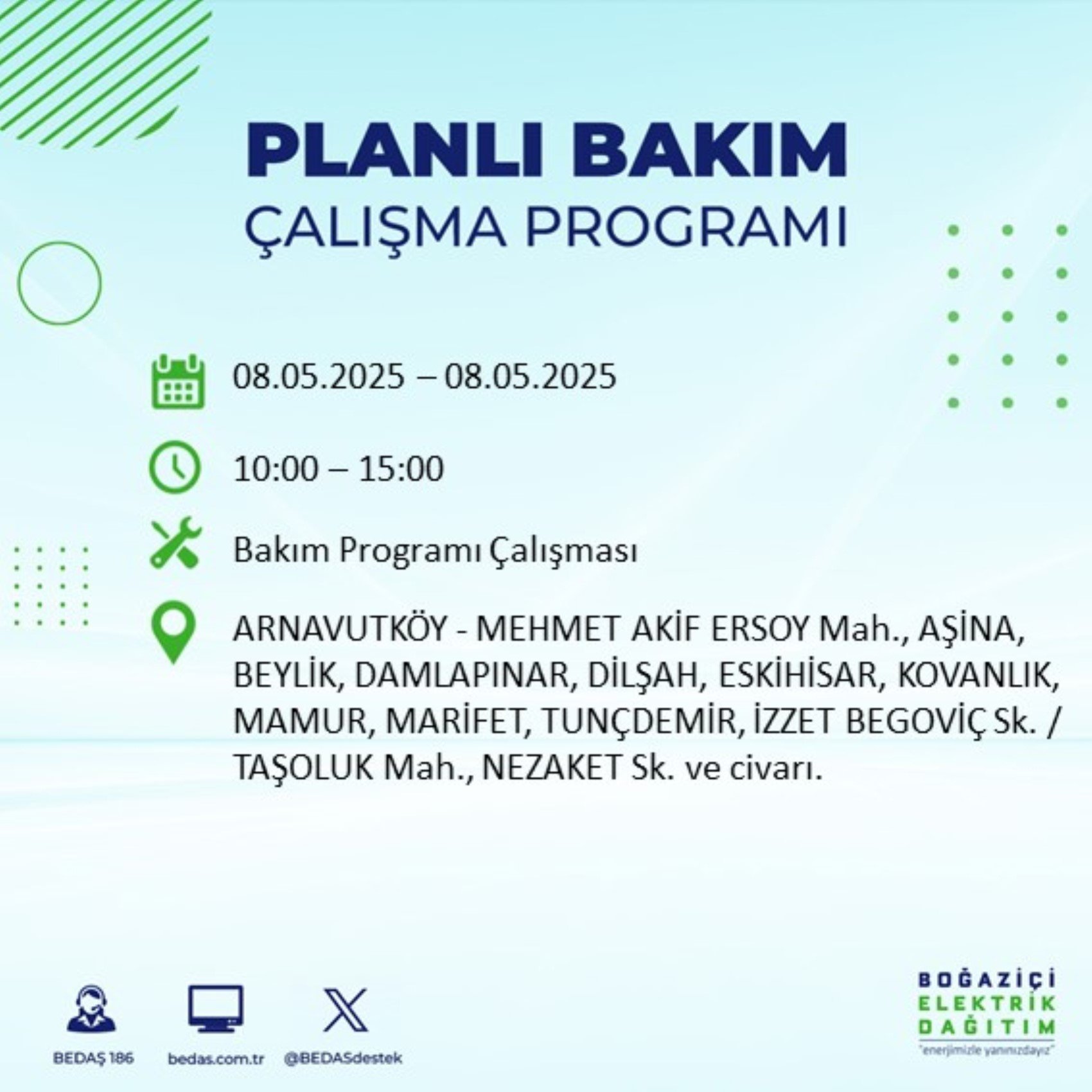 BEDAŞ paylaştı: İstanbul'da 8 Mayıs Perşembe günü elektrik kesintisi yaşanacak ilçeler
