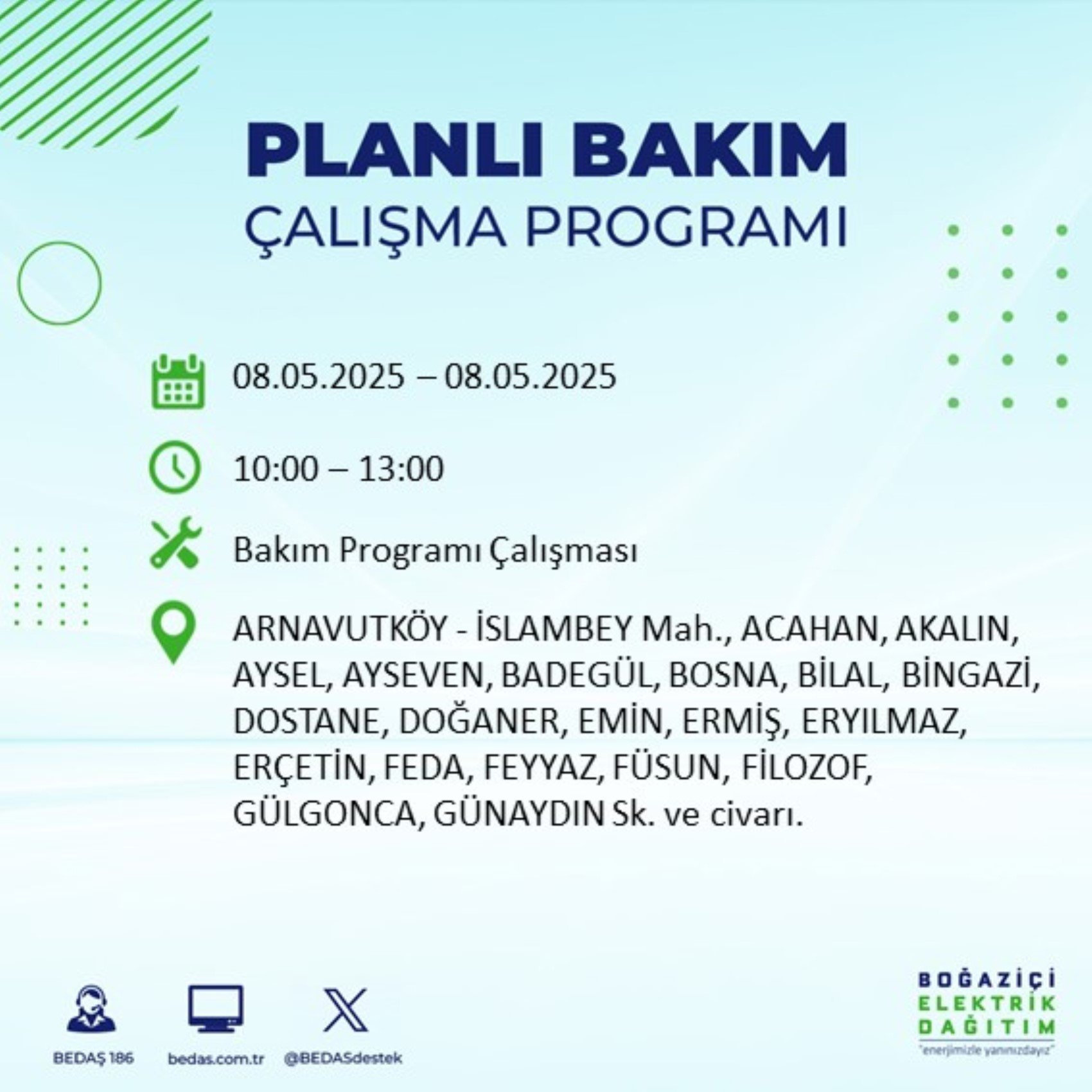 BEDAŞ paylaştı: İstanbul'da 8 Mayıs Perşembe günü elektrik kesintisi yaşanacak ilçeler