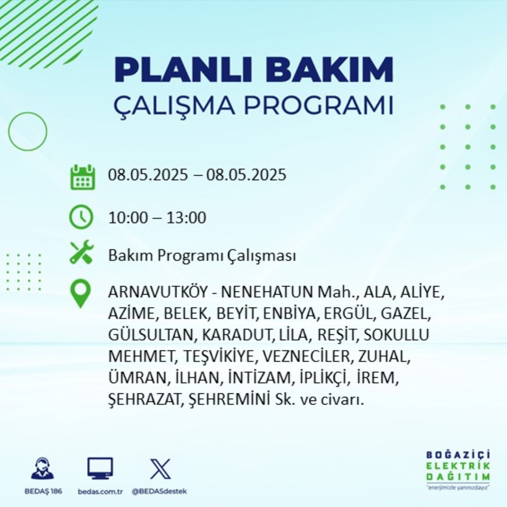 BEDAŞ paylaştı: İstanbul'da 8 Mayıs Perşembe günü elektrik kesintisi yaşanacak ilçeler