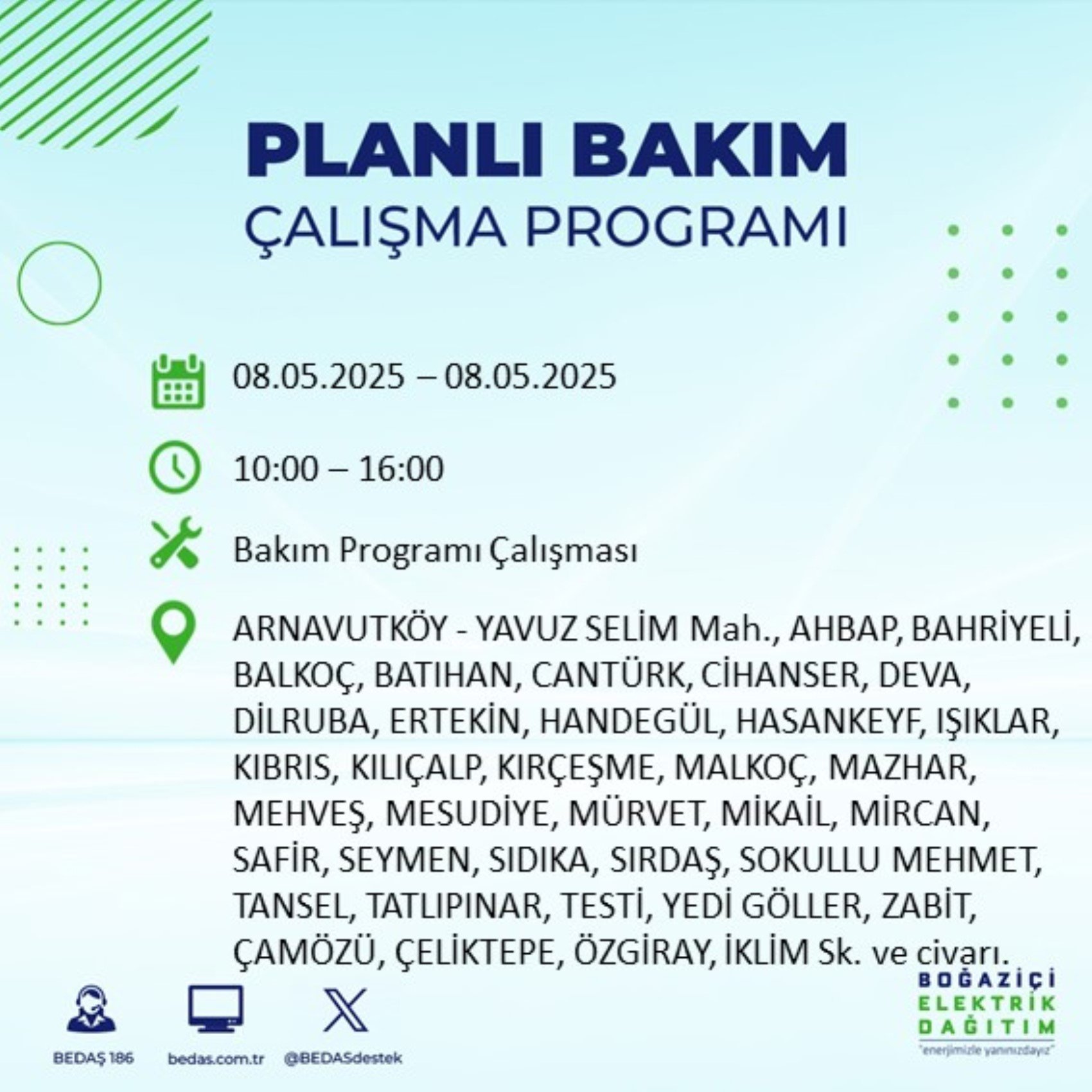 BEDAŞ paylaştı: İstanbul'da 8 Mayıs Perşembe günü elektrik kesintisi yaşanacak ilçeler