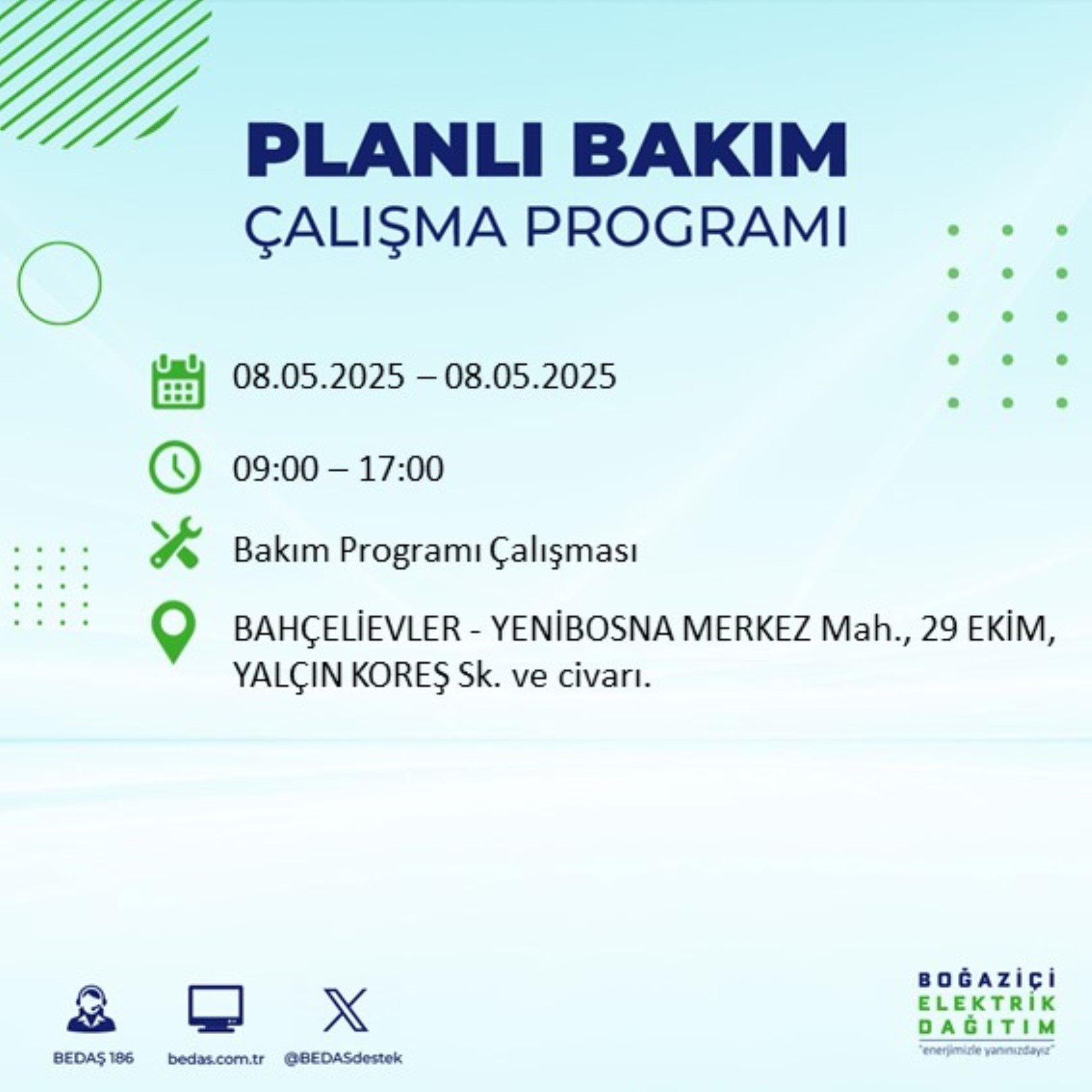 BEDAŞ paylaştı: İstanbul'da 8 Mayıs Perşembe günü elektrik kesintisi yaşanacak ilçeler
